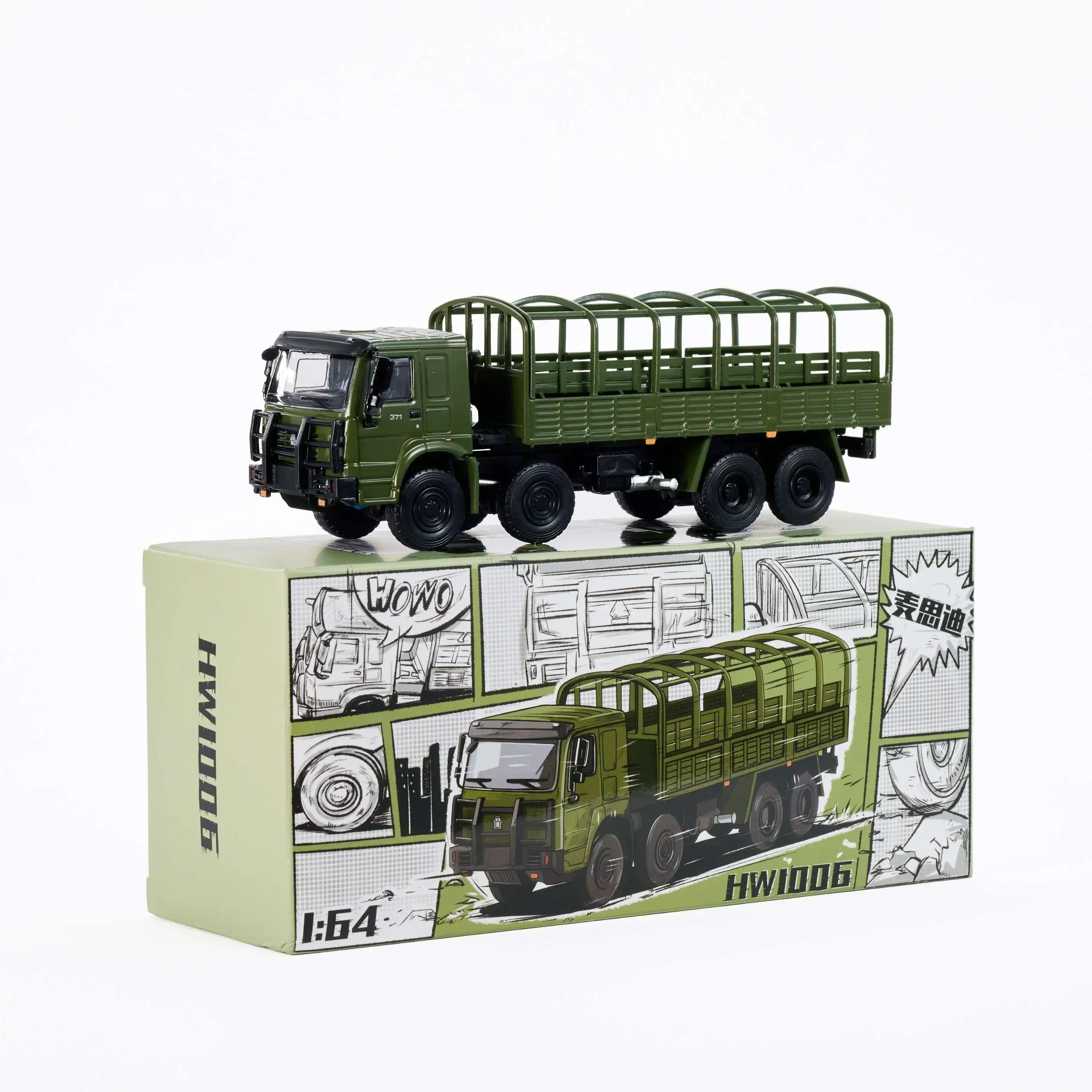 Premium scale diecast model car – Howo 1006 Military Truck, 1:64 Scale (Army Green) Collectible