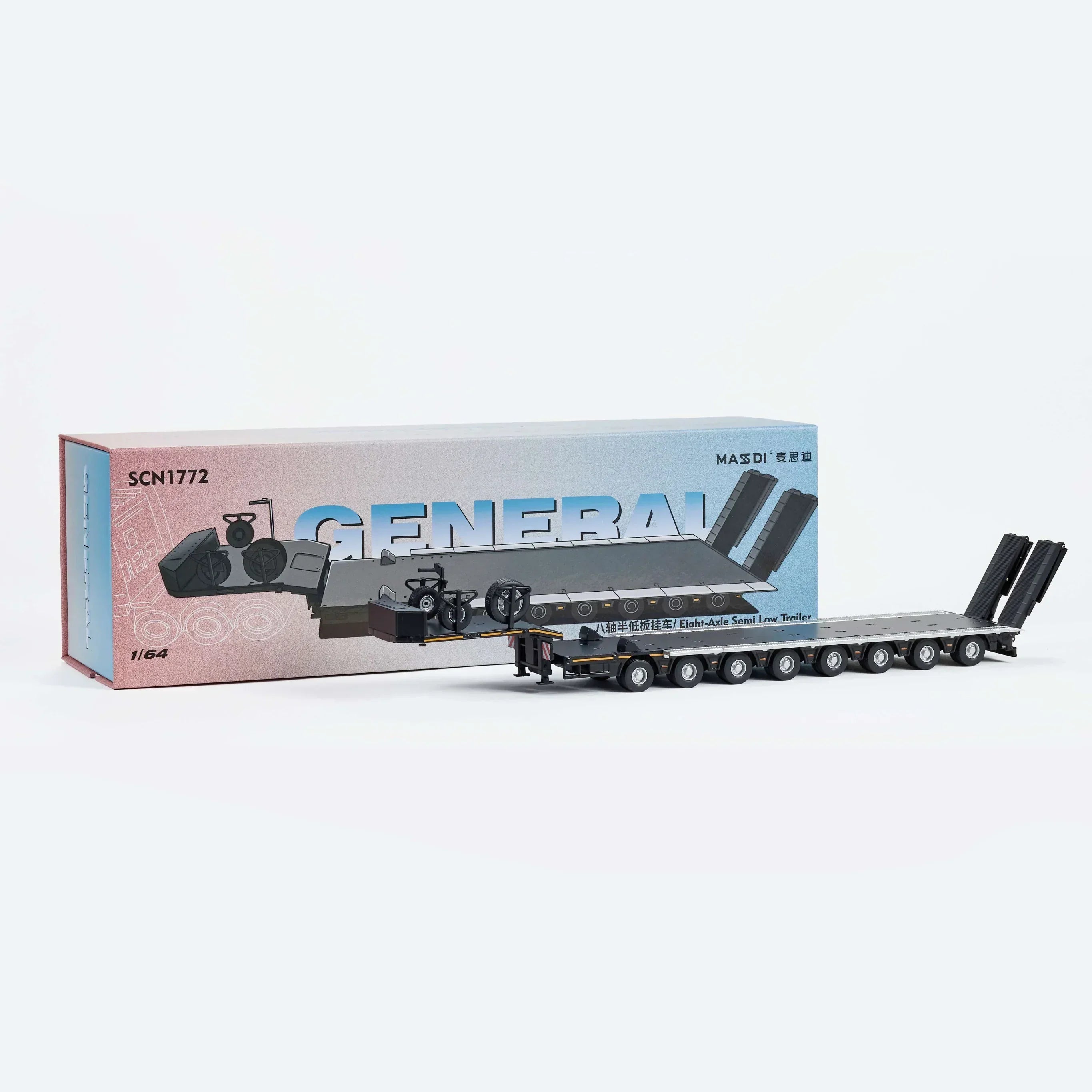 Premium scale diecast model car – Scania Eight-Axis Semi-Low Deck Trailer, 1:64 Scale (Black) Collectible