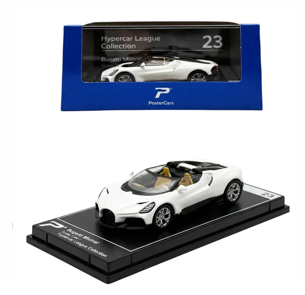Premium scale diecast model car – Bugatti Mistral, 1:64 Scale (White) Collectible