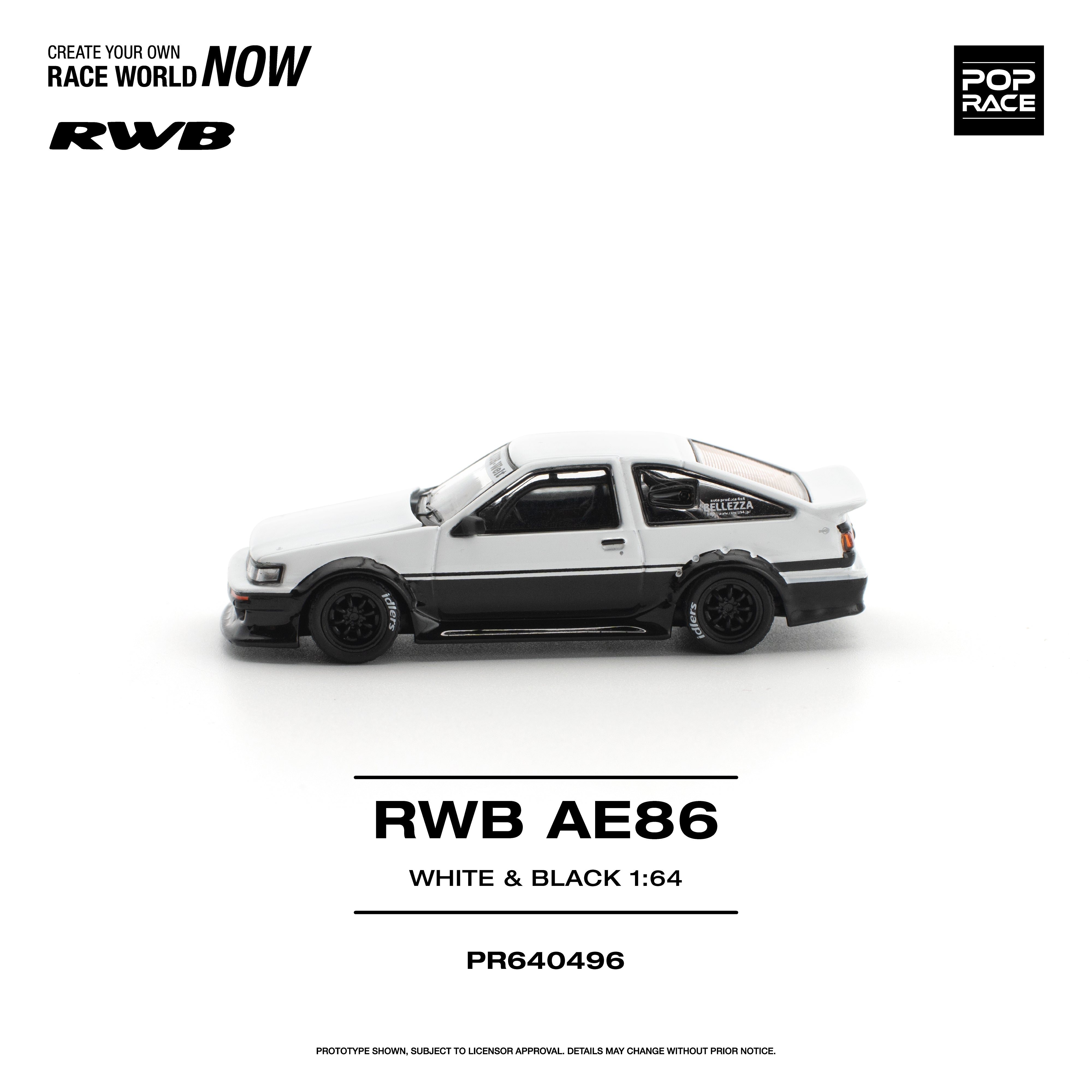 Premium scale diecast model car – *PRE-ORDER* RWB AE86, 1:64 Scale (White Black) Collectible