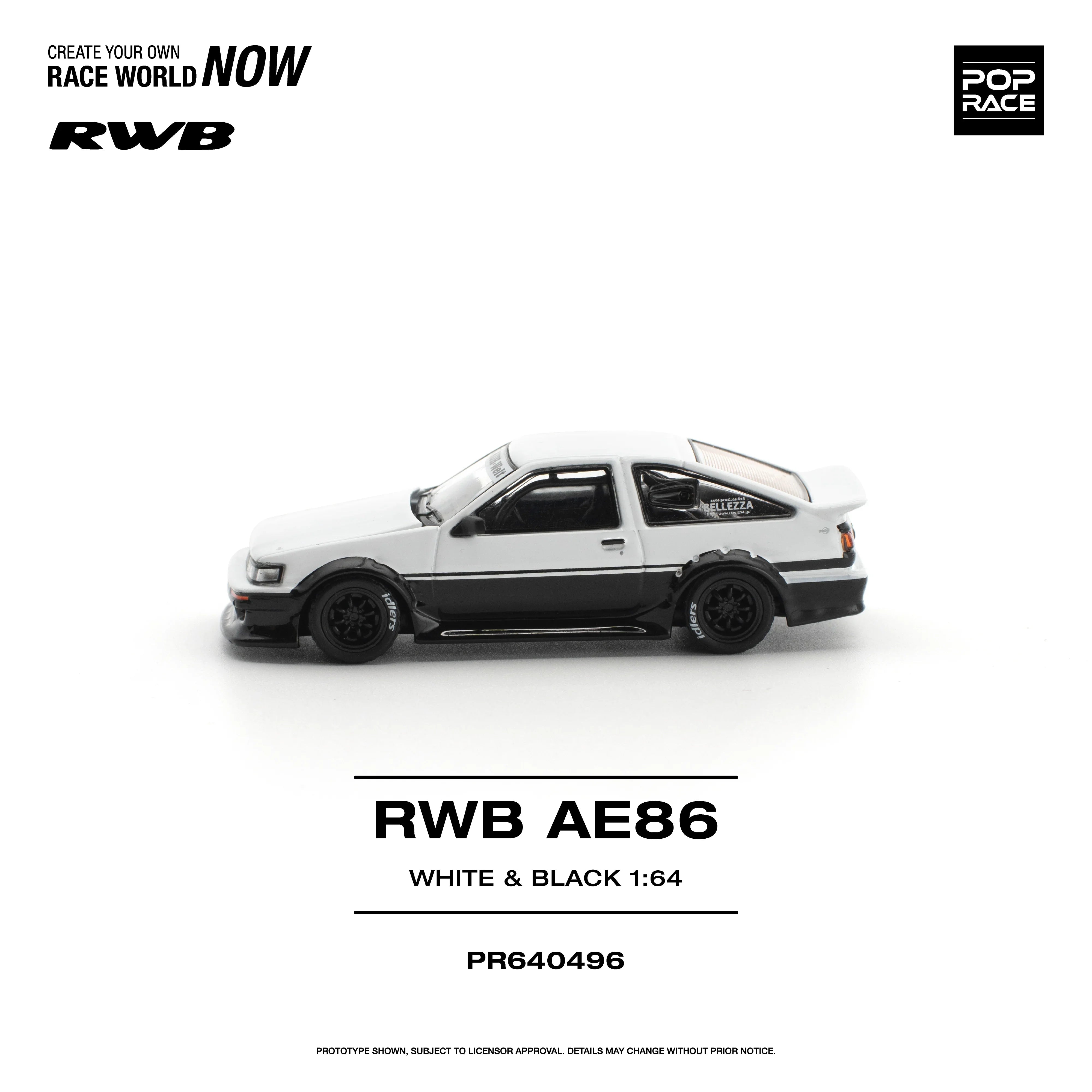 Premium scale diecast model car – *PRE-ORDER* RWB AE86, 1:64 Scale (White Black) Collectible