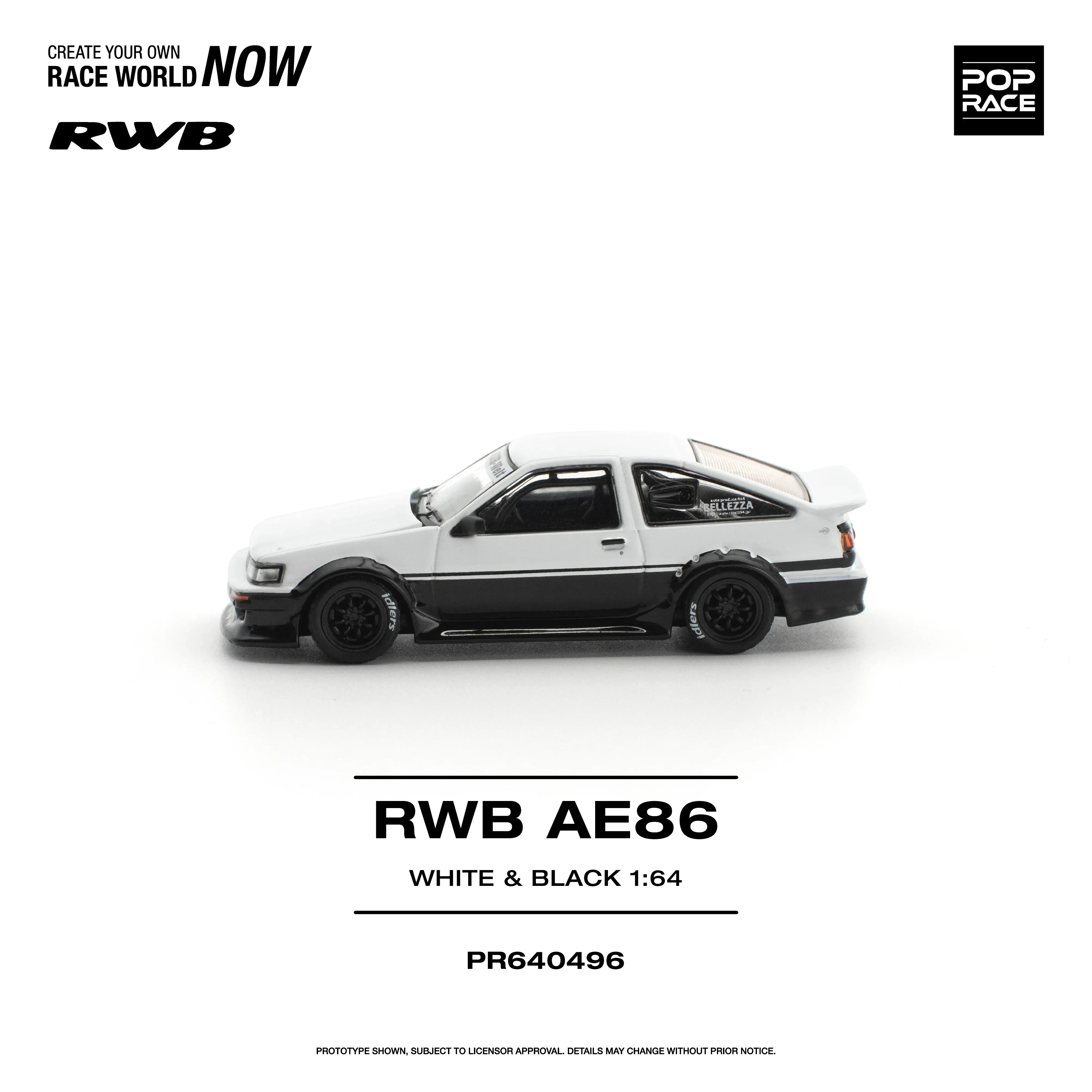 Premium scale diecast model car – *PRE-ORDER* RWB AE86, 1:64 Scale (White Black) Collectible