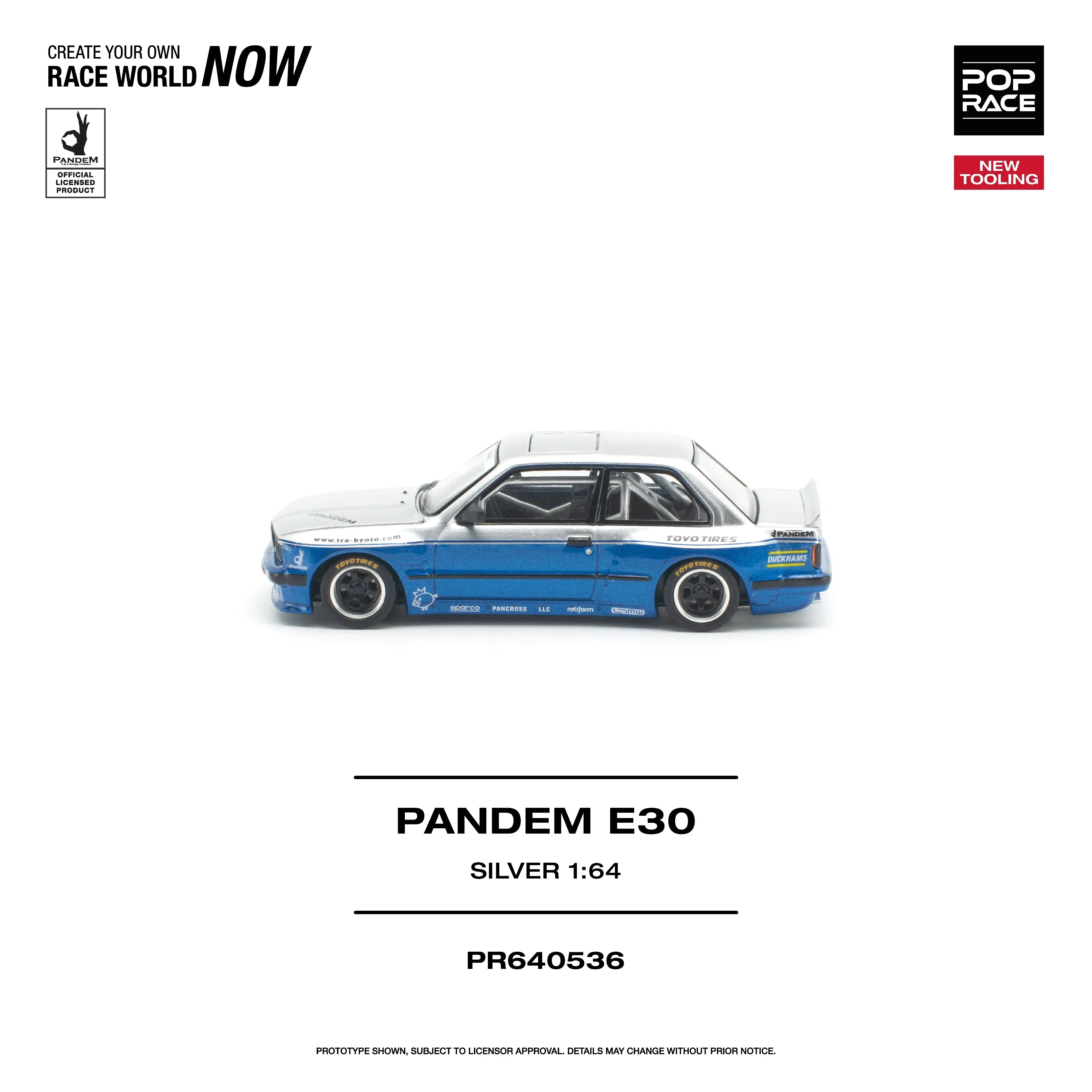 Premium scale diecast model car – *PRE-ORDER* Pandem E30 Opening Engine Hood, 1:64 Scale (Silver) Collectible