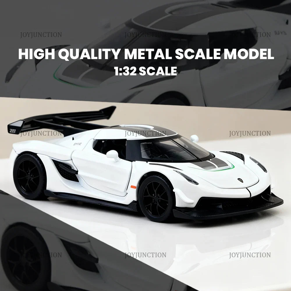 Premium scale diecast model car – Koenigsegg Jesko Pullback Toy Car - Light, Sound with Openable Doors, 1:32 Scale (White) Collectible