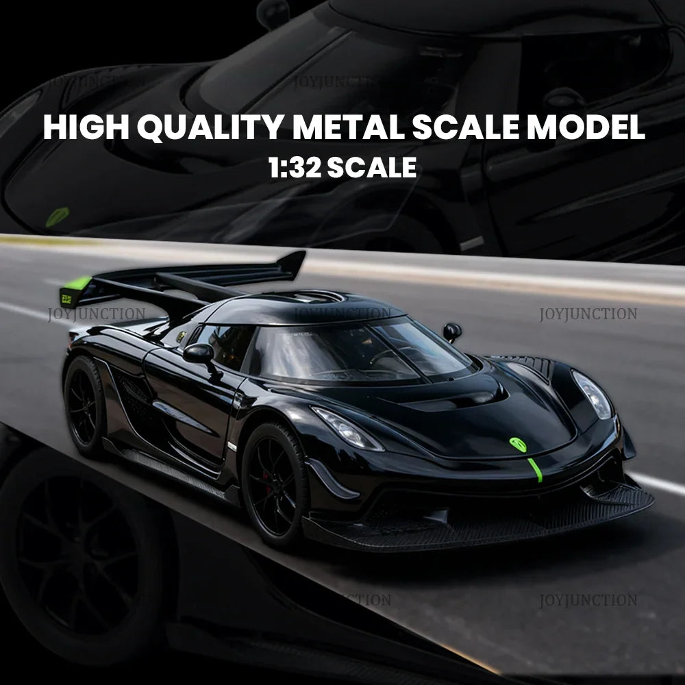 Premium scale diecast model car – Koenigsegg Jesko Pullback Toy Car - Light, Sound with Openable Doors, 1:32 Scale (Black) Collectible