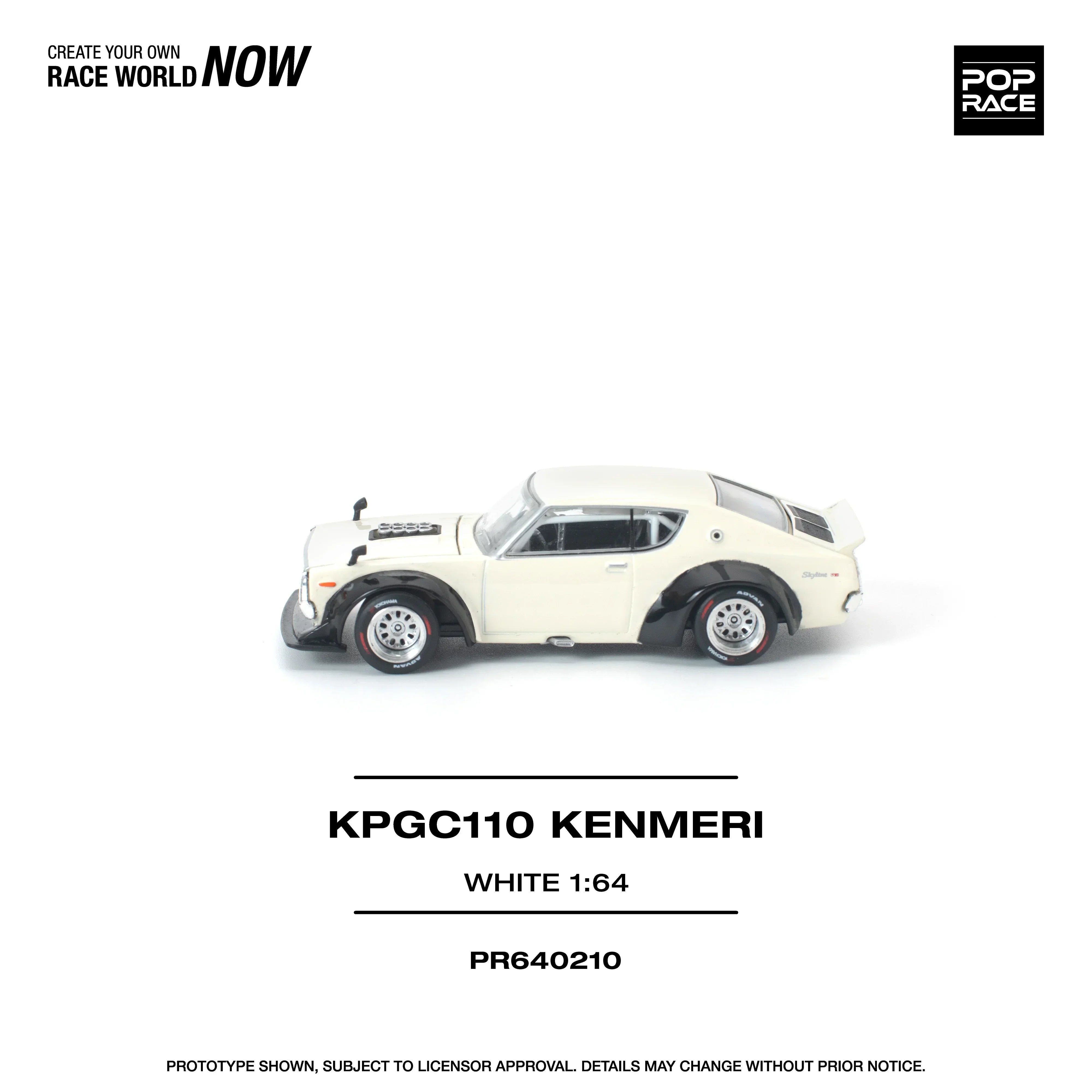 Premium scale diecast model car – *PRE-ORDER* KPGC110 Kenmeri, 1:64 Scale (White) Collectible