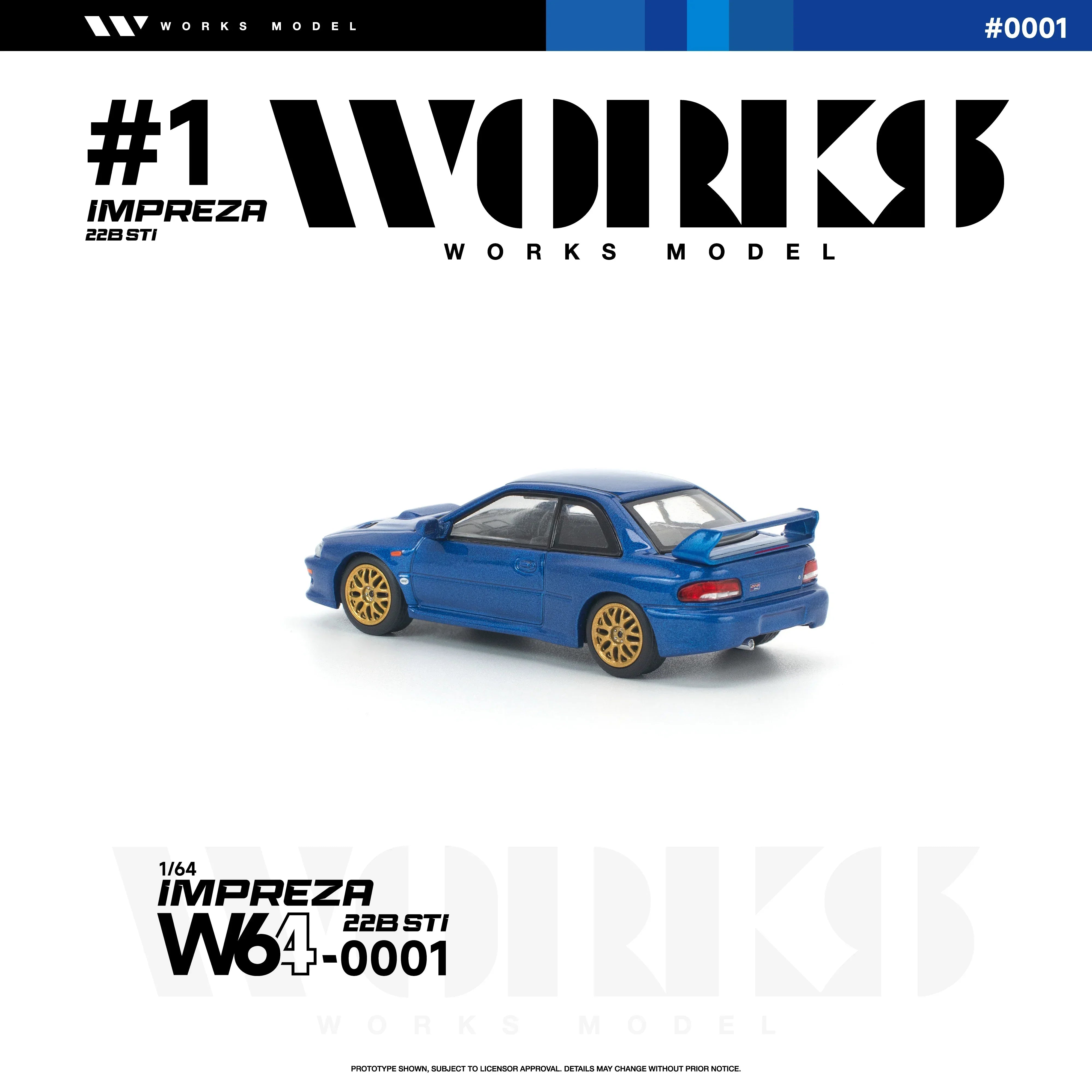 Premium scale diecast model car – *PRE-ORDER* Subaru Impreza 22B STI, 1:64 Scale (Blue) Collectible