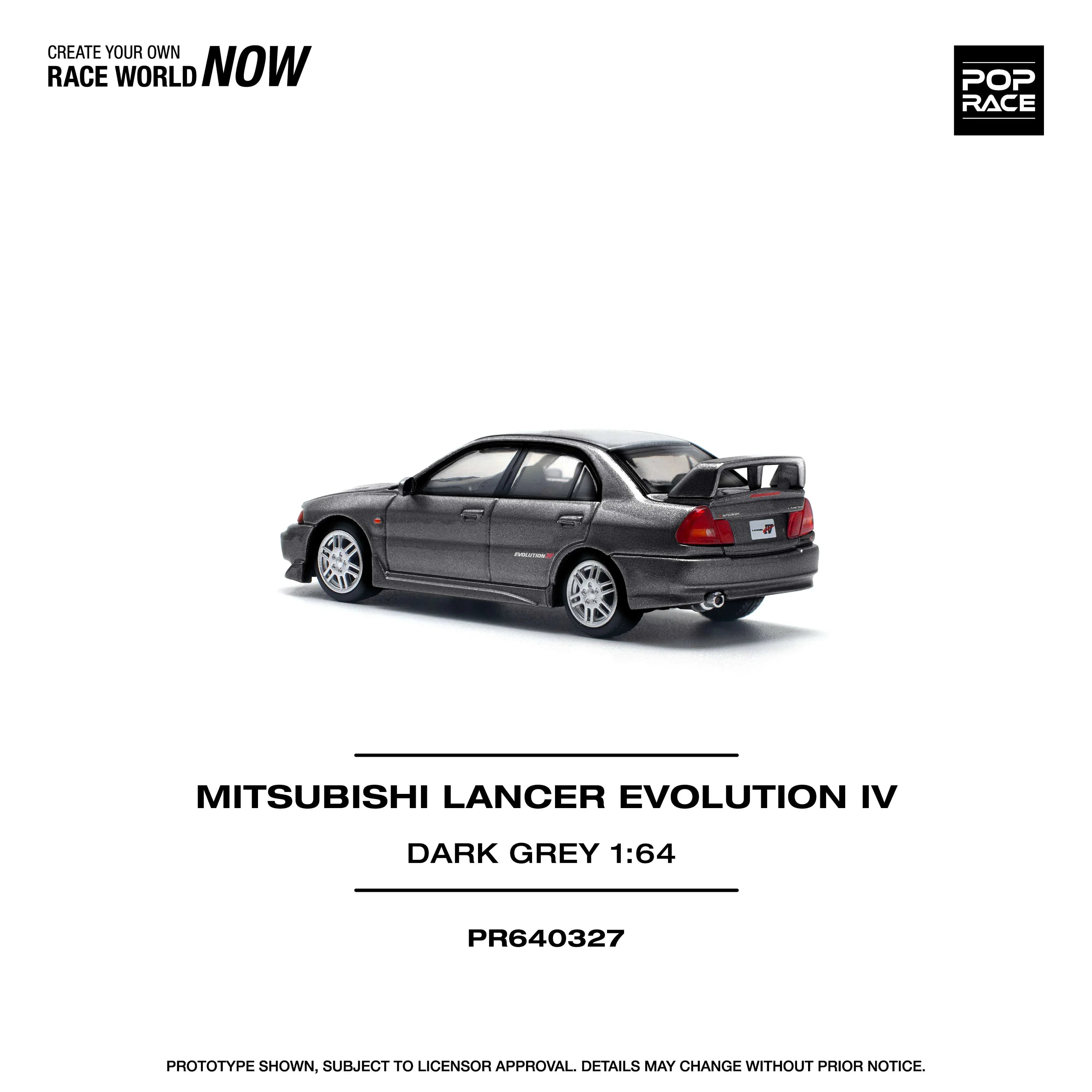 Premium scale diecast model car – Mitsubishi Lancer Evolution IV Dark Grey, 1:64 Scale (Grey) Collectible