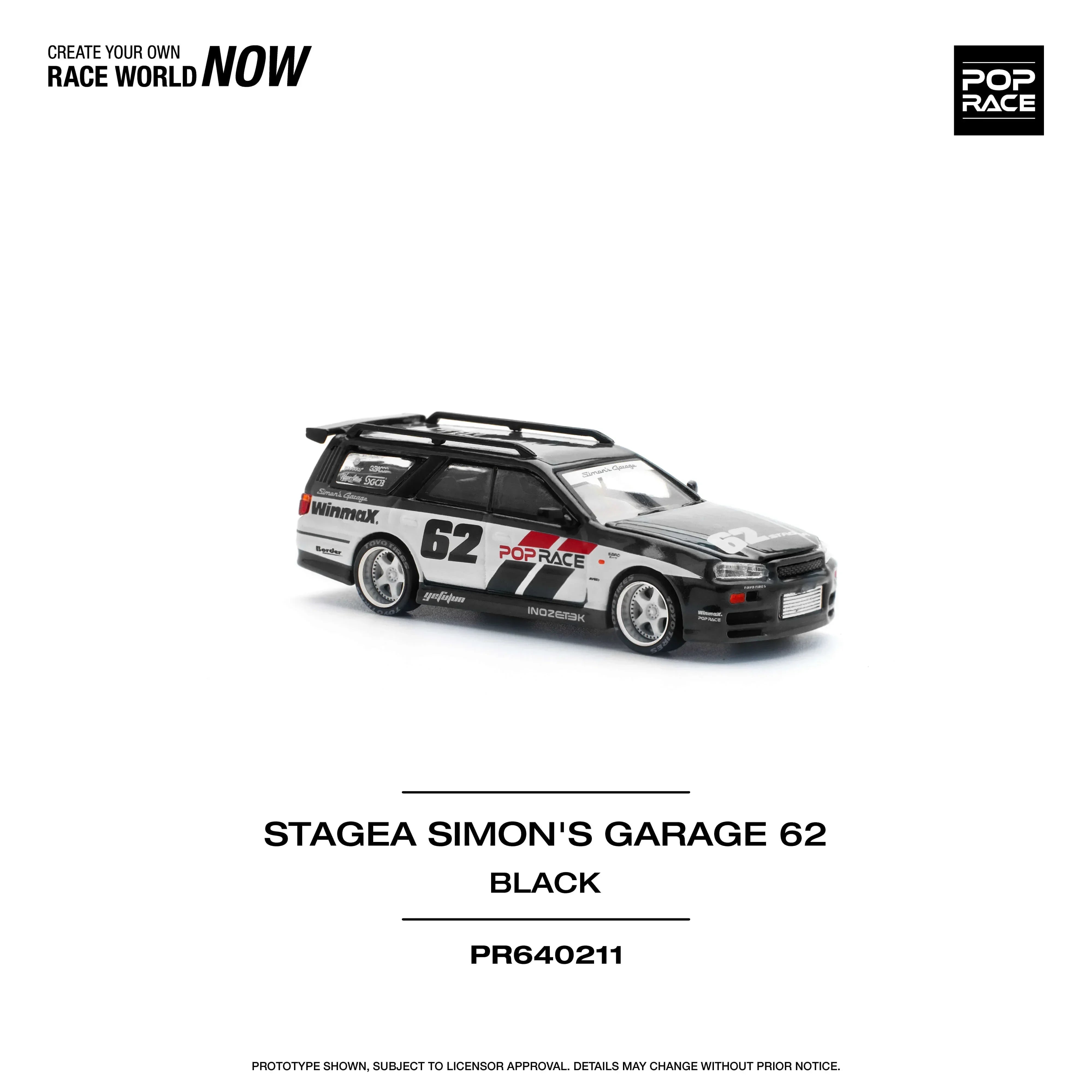 Premium scale diecast model car – Stagea Simon's Garage 62, 1:64 Scale (Black) Collectible