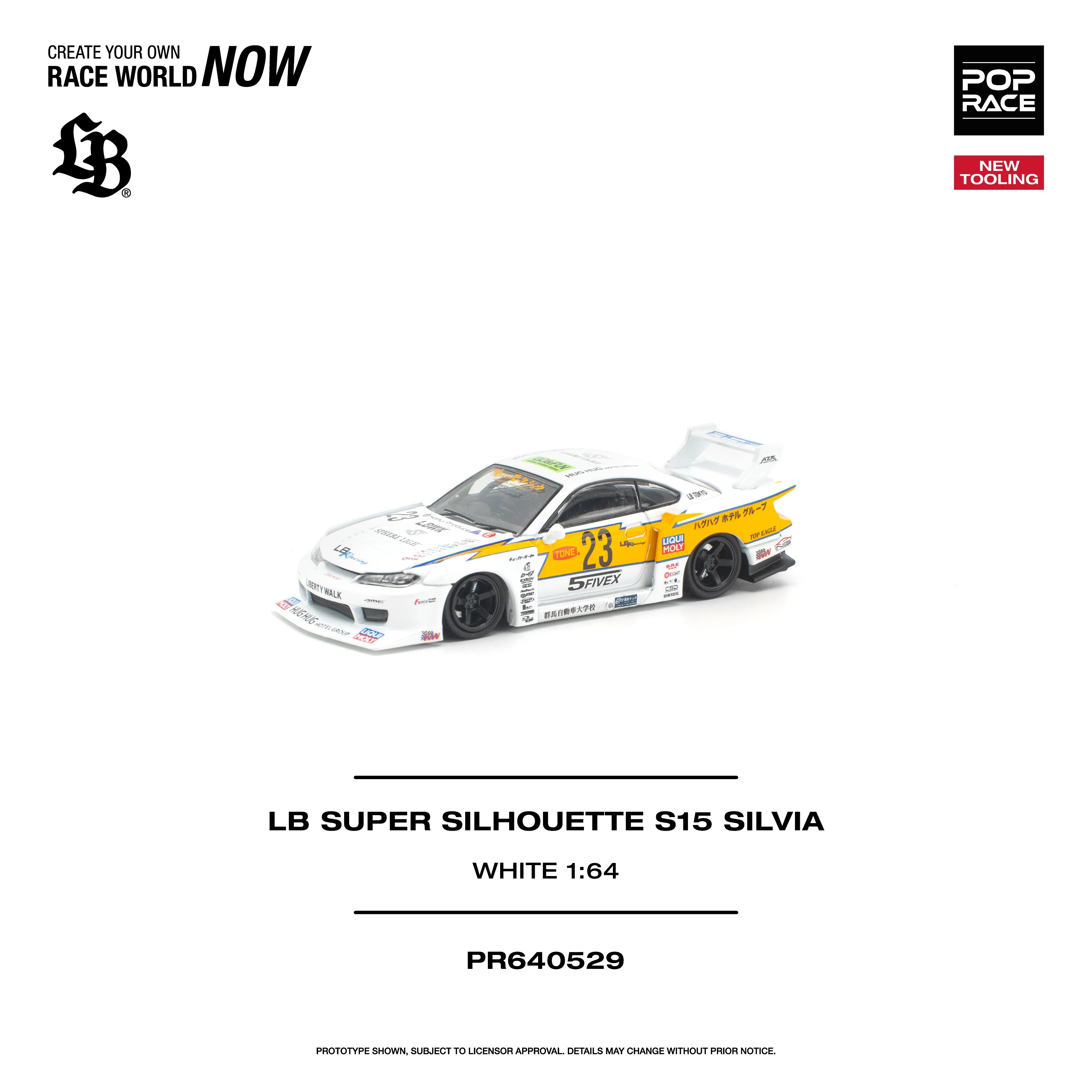 Premium scale diecast model car – *PRE-ORDER* Lb Super Silhouette S15 Silvia (Opening Engine Hood), 1:64 Scale (White) Collectible