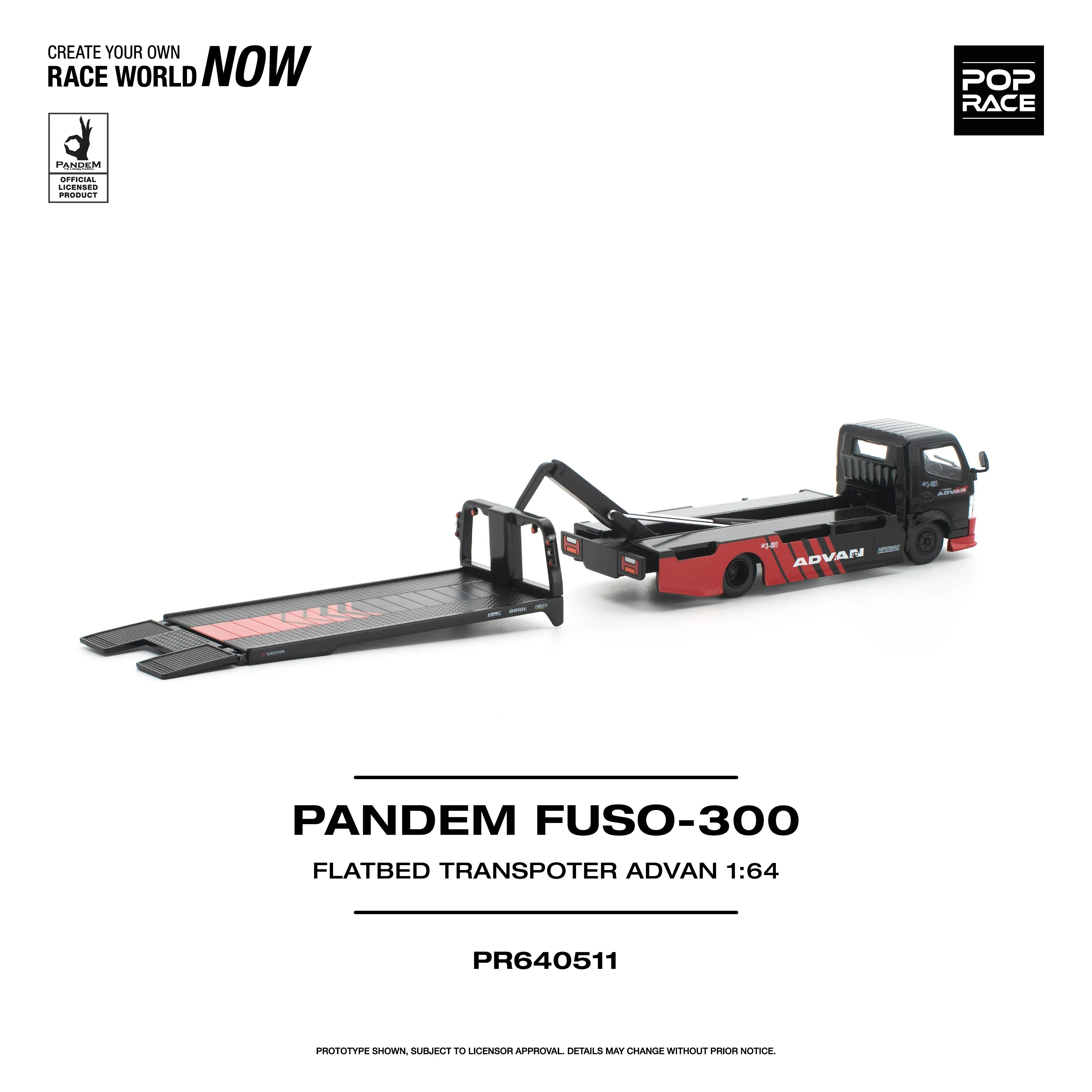 Premium scale diecast model car – *PRE-ORDER* Pandem Fuso 300 Flatbed Transporter Advan,1:64 Scale Collectible