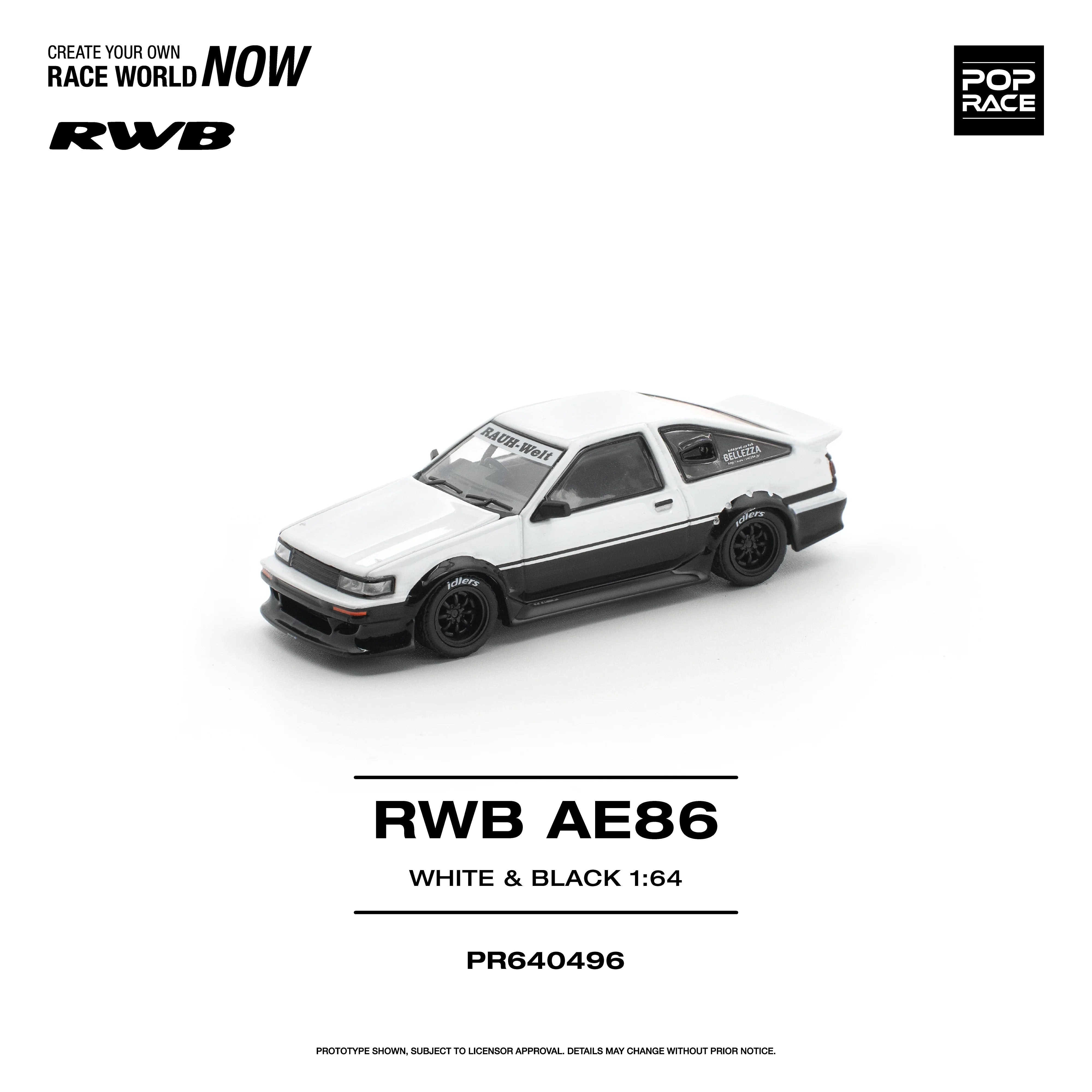Premium scale diecast model car – *PRE-ORDER* RWB AE86, 1:64 Scale (White Black) Collectible
