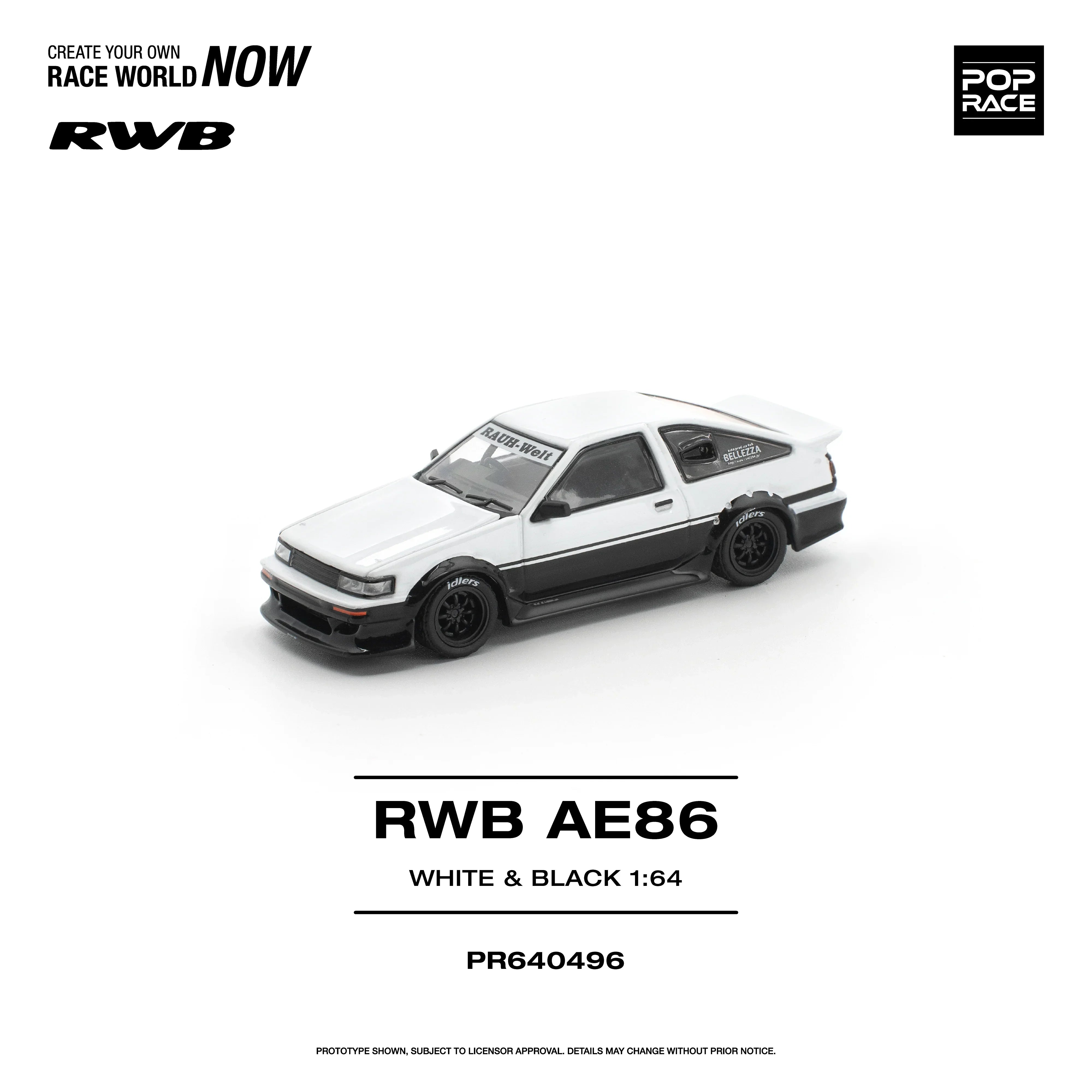 Premium scale diecast model car – *PRE-ORDER* RWB AE86, 1:64 Scale (White Black) Collectible