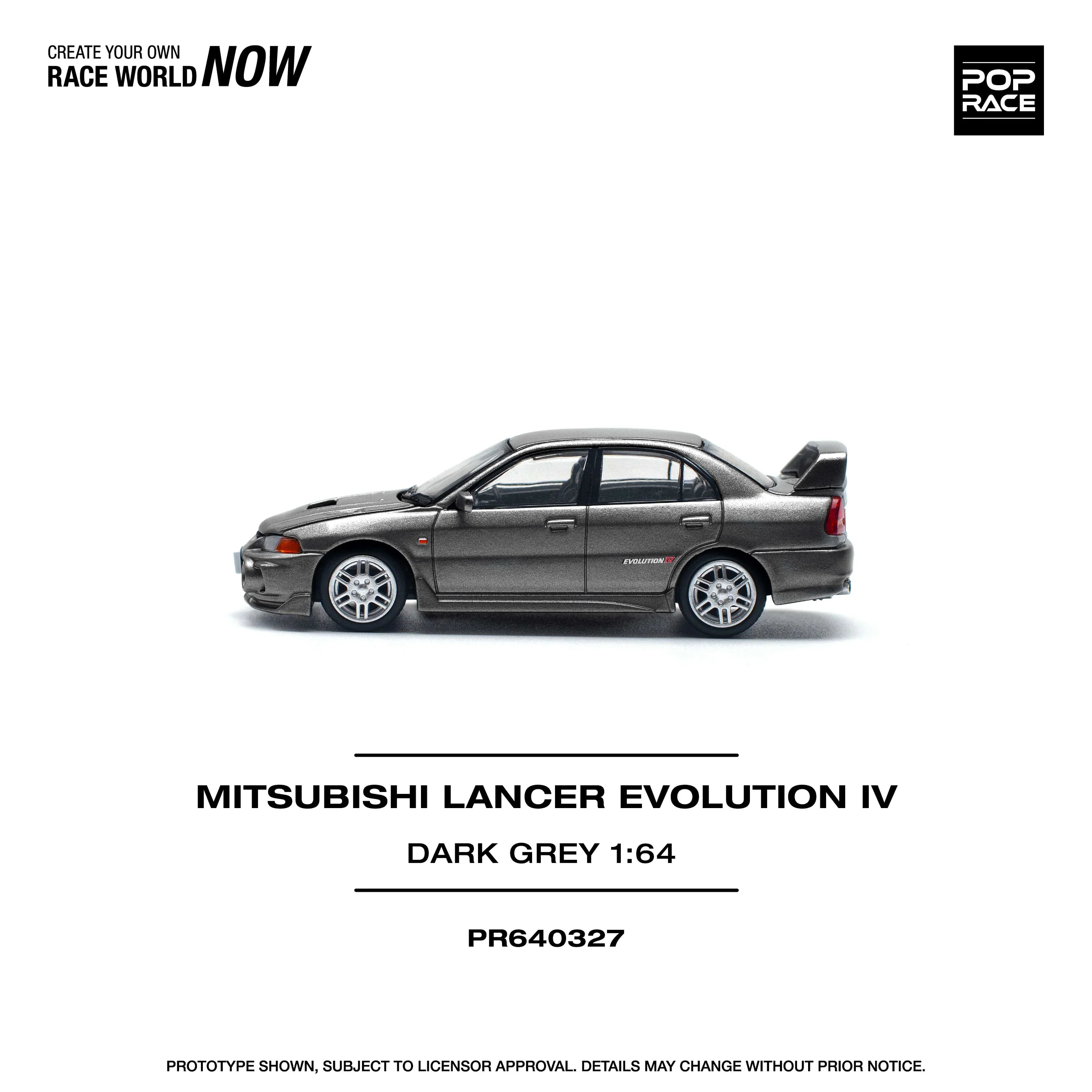 Premium scale diecast model car – Mitsubishi Lancer Evolution IV Dark Grey, 1:64 Scale (Grey) Collectible