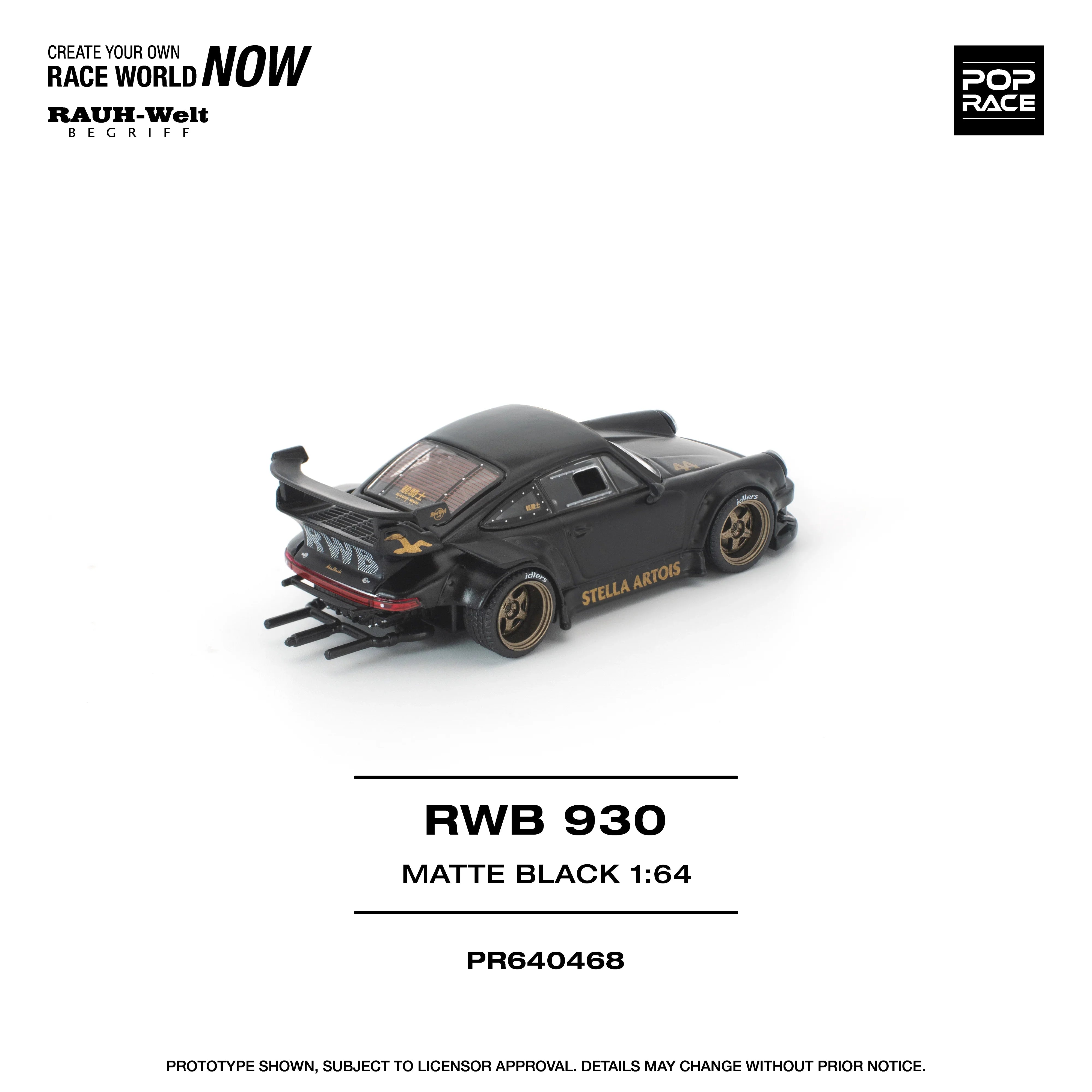 Premium scale diecast model car – *PRE-ORDER* RWB 930 Matte Black "Stella Artois" New Tooling, 1:64 Scale Collectible