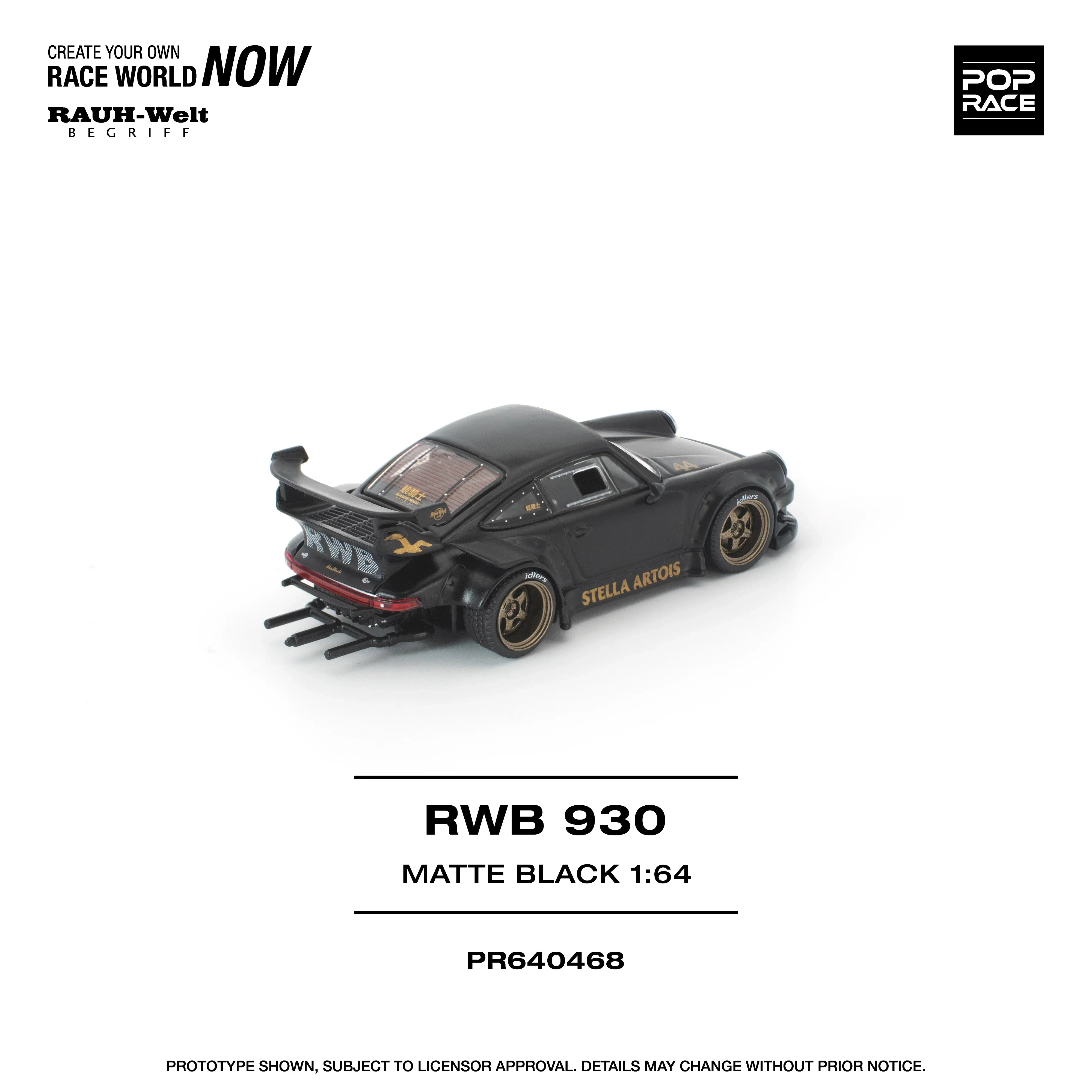 Premium scale diecast model car – *PRE-ORDER* RWB 930 Matte Black "Stella Artois" New Tooling, 1:64 Scale Collectible
