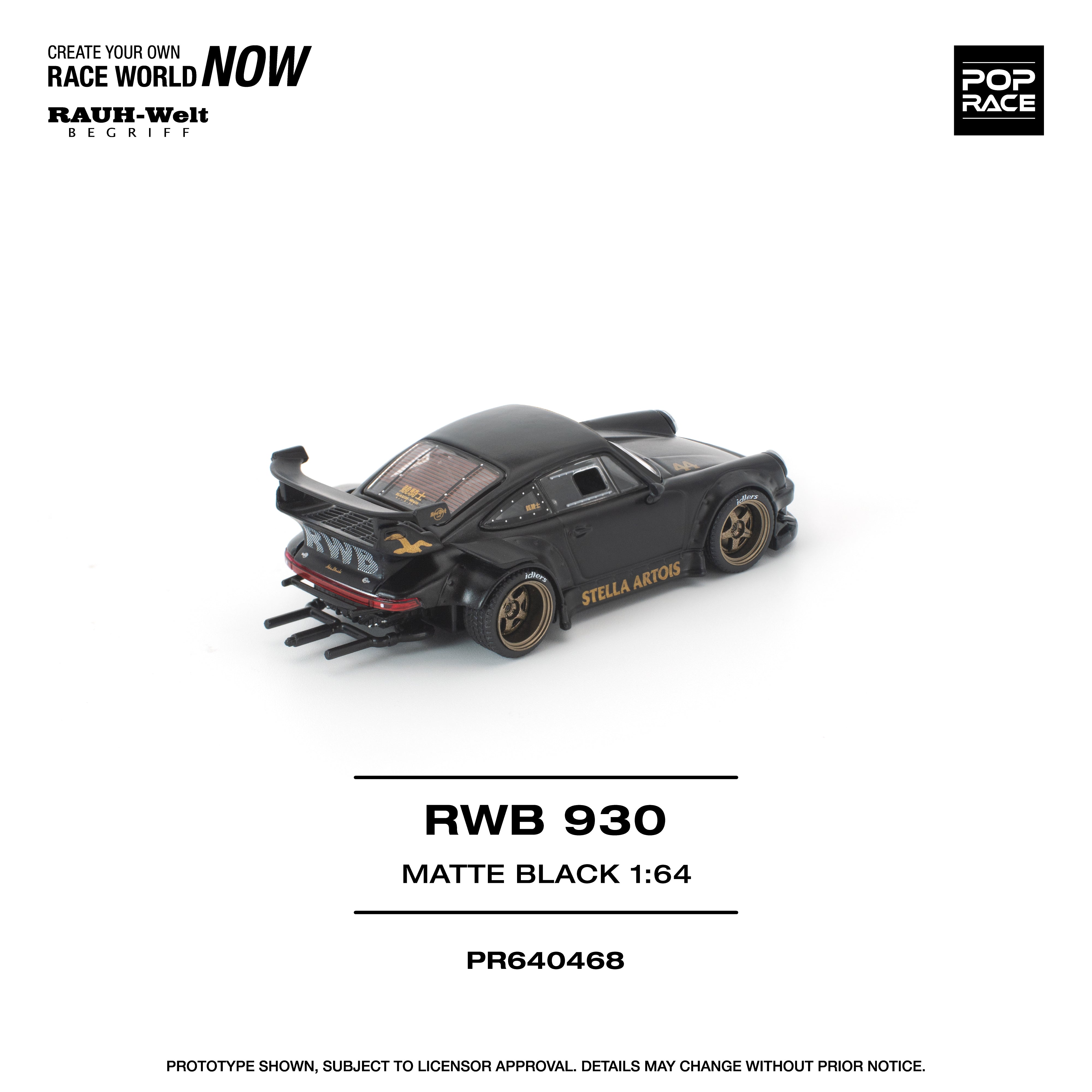 Premium scale diecast model car – *PRE-ORDER* RWB 930 Matte Black "Stella Artois" New Tooling, 1:64 Scale Collectible