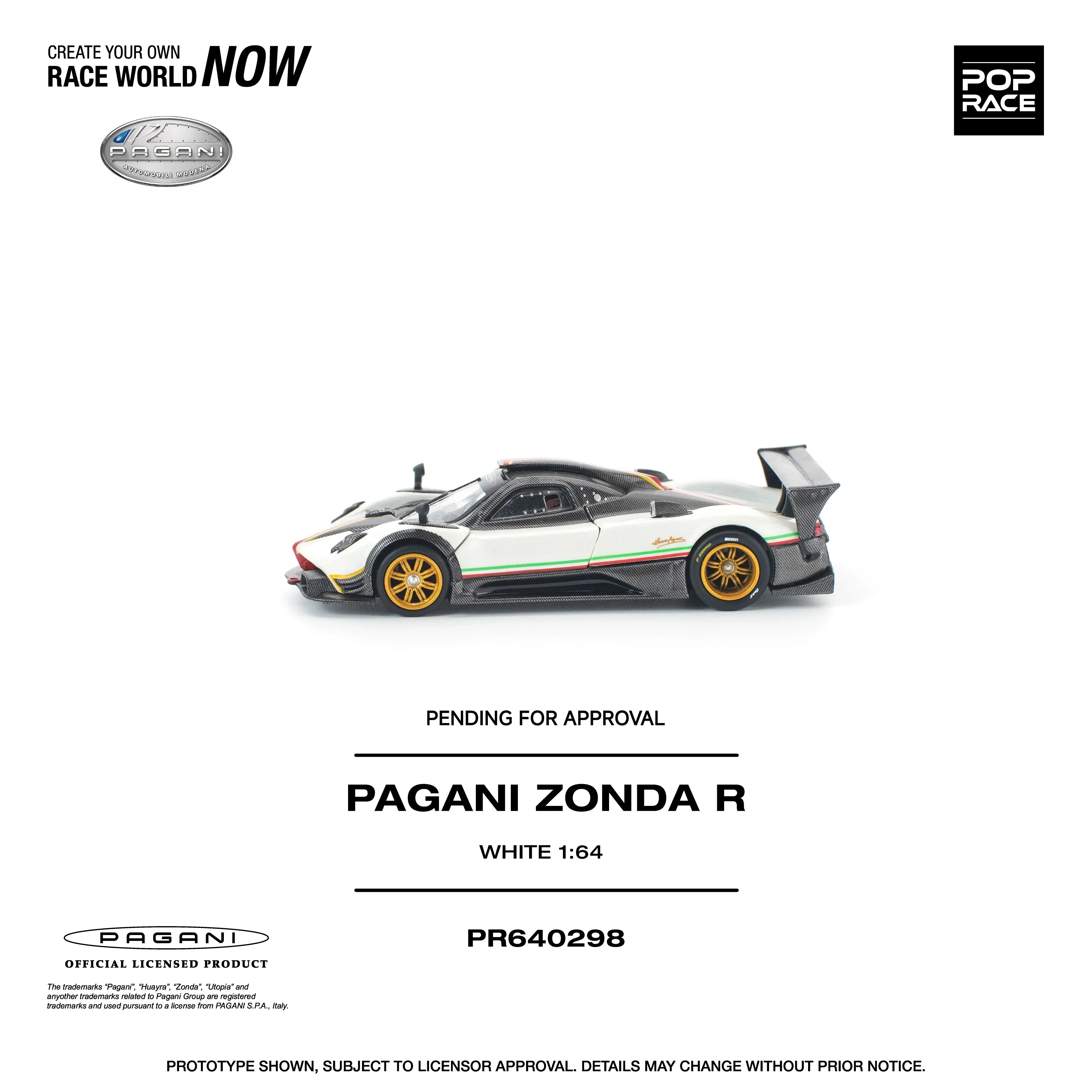 Premium scale diecast model car – *PRE-ORDER* Pagani Zonda R, 1:64 Scale (White) Collectible