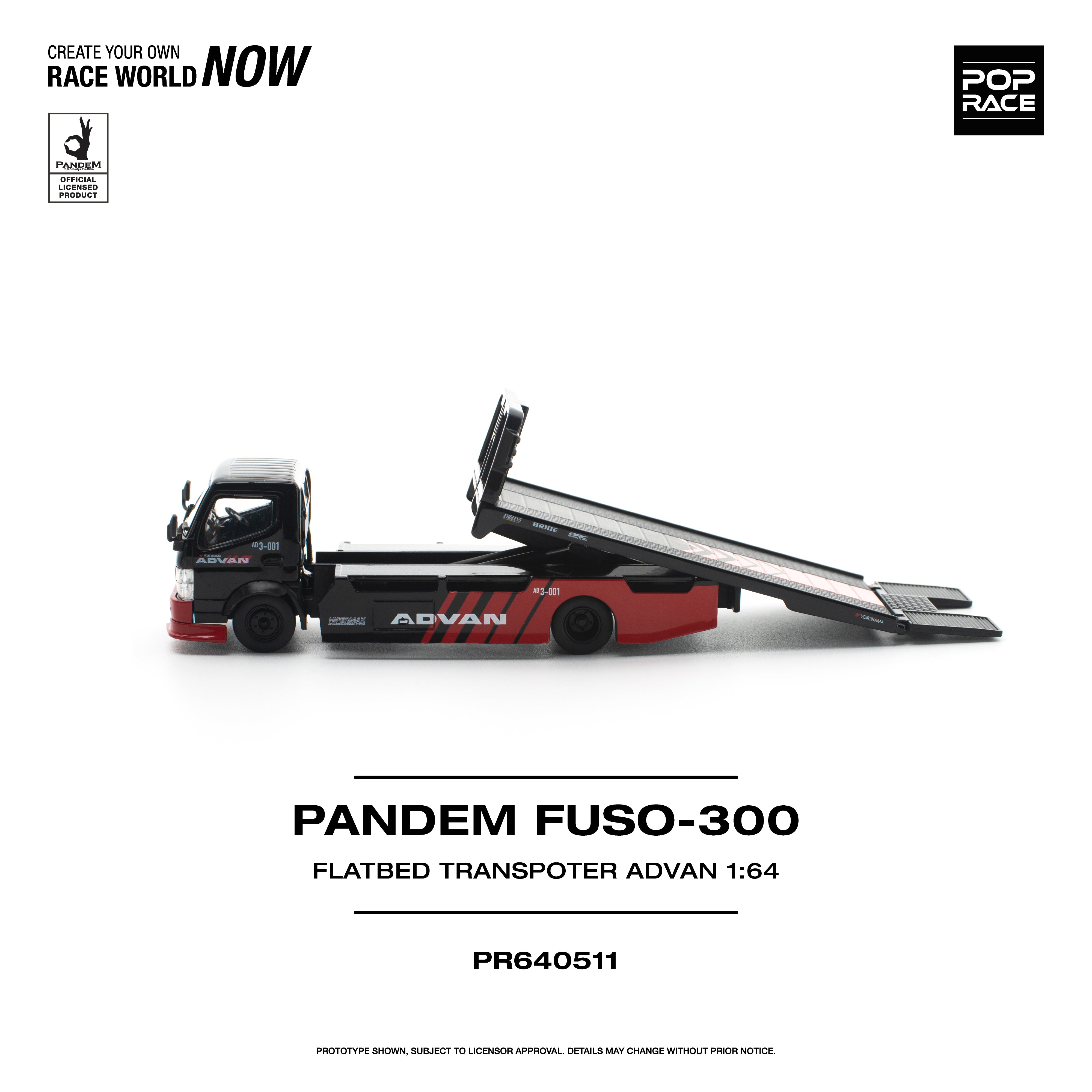 Premium scale diecast model car – *PRE-ORDER* Pandem Fuso 300 Flatbed Transporter Advan,1:64 Scale Collectible