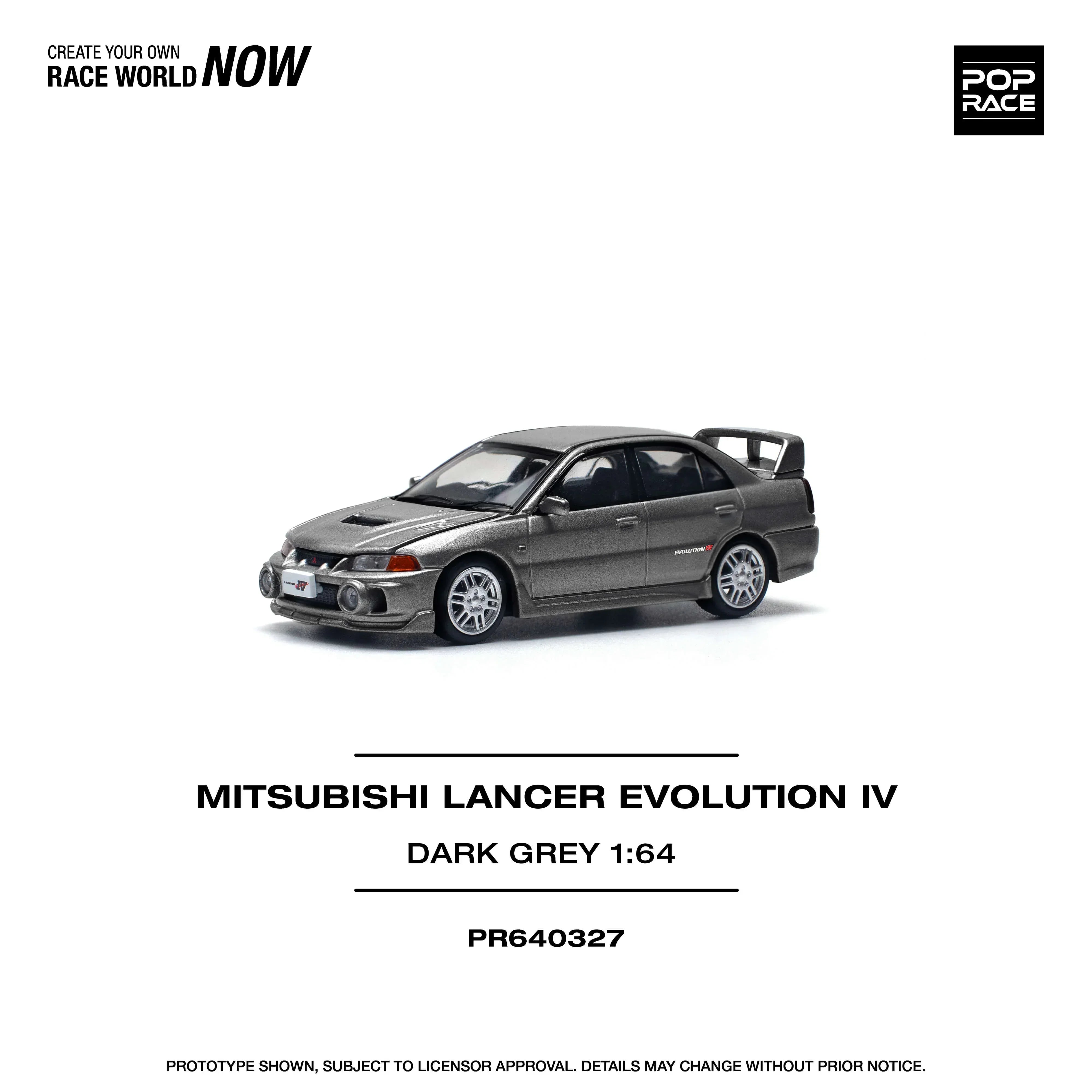 Premium scale diecast model car – Mitsubishi Lancer Evolution IV Dark Grey, 1:64 Scale (Grey) Collectible
