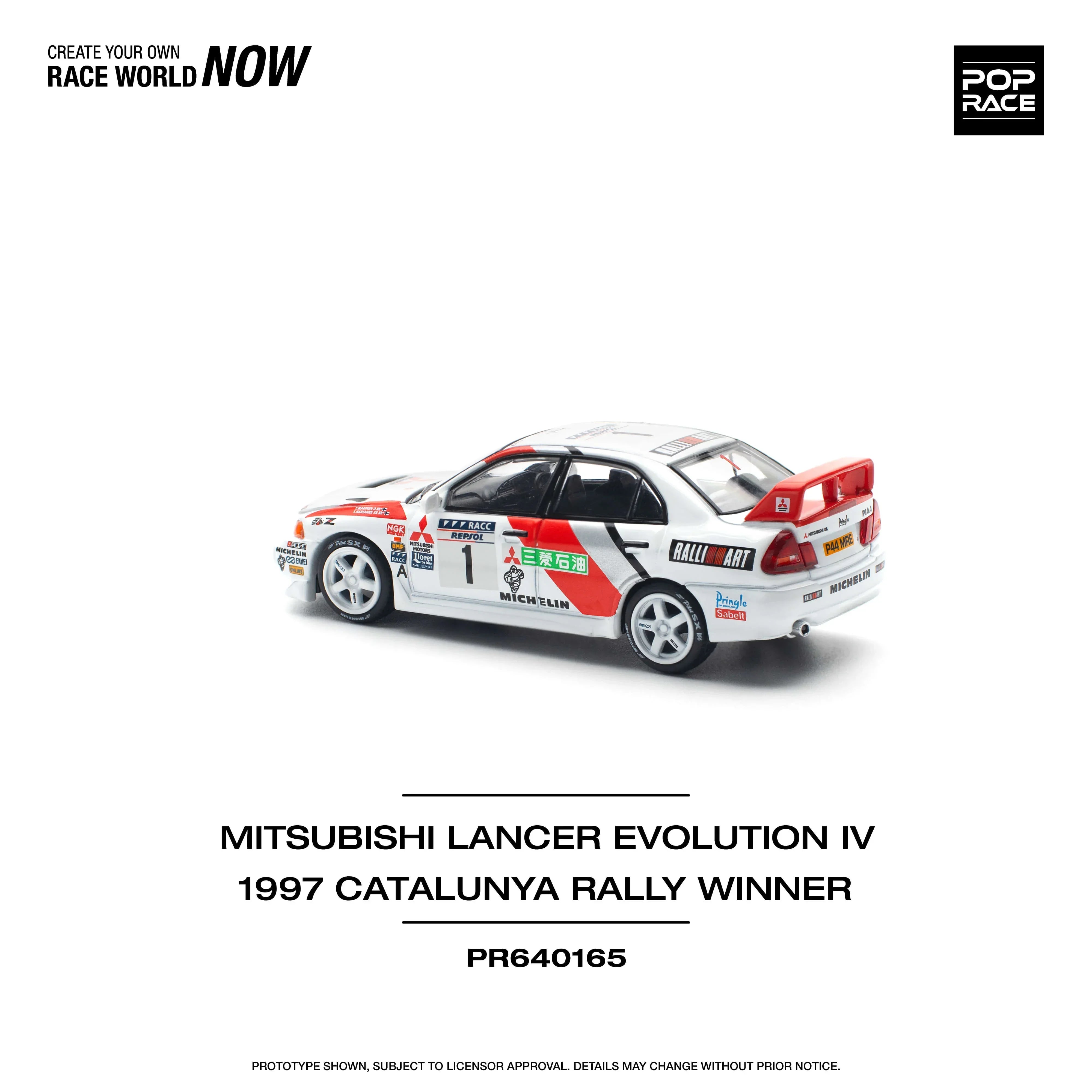 Premium scale diecast model car – Mitsubishi Lancer Evolution IV 1997 Catalunya Rally Winner, 1:64 Scale (White) Collectible