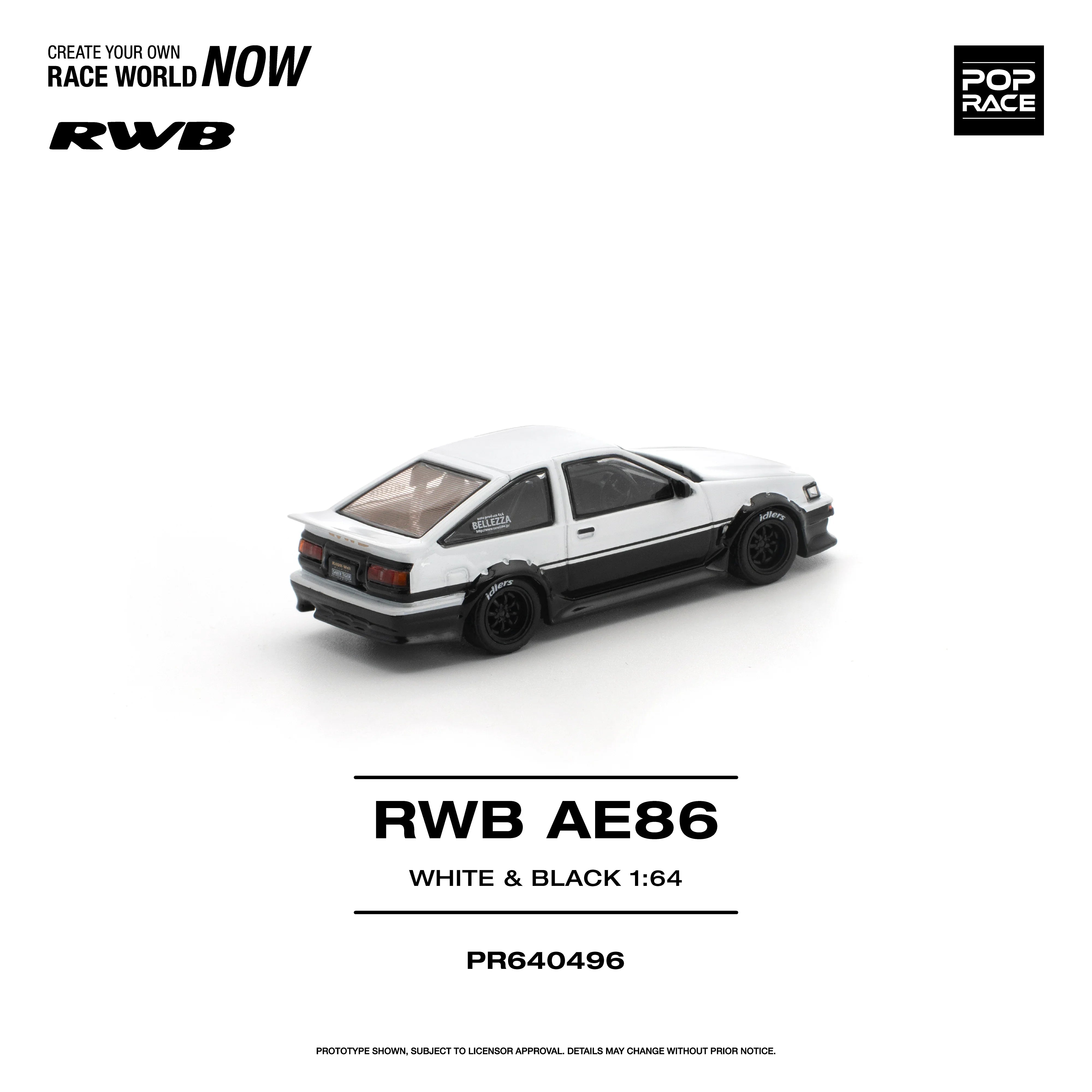 Premium scale diecast model car – *PRE-ORDER* RWB AE86, 1:64 Scale (White Black) Collectible
