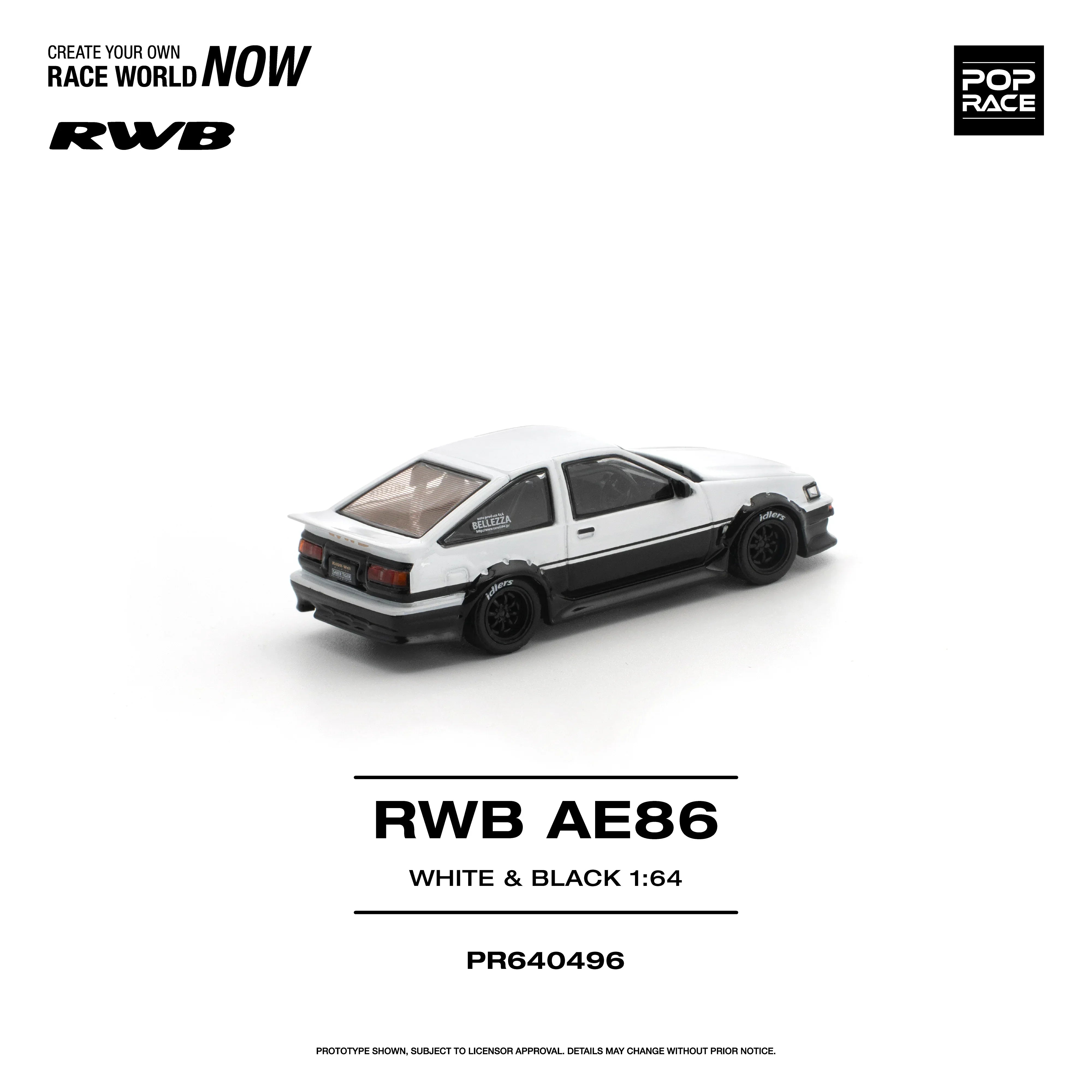Premium scale diecast model car – *PRE-ORDER* RWB AE86, 1:64 Scale (White Black) Collectible