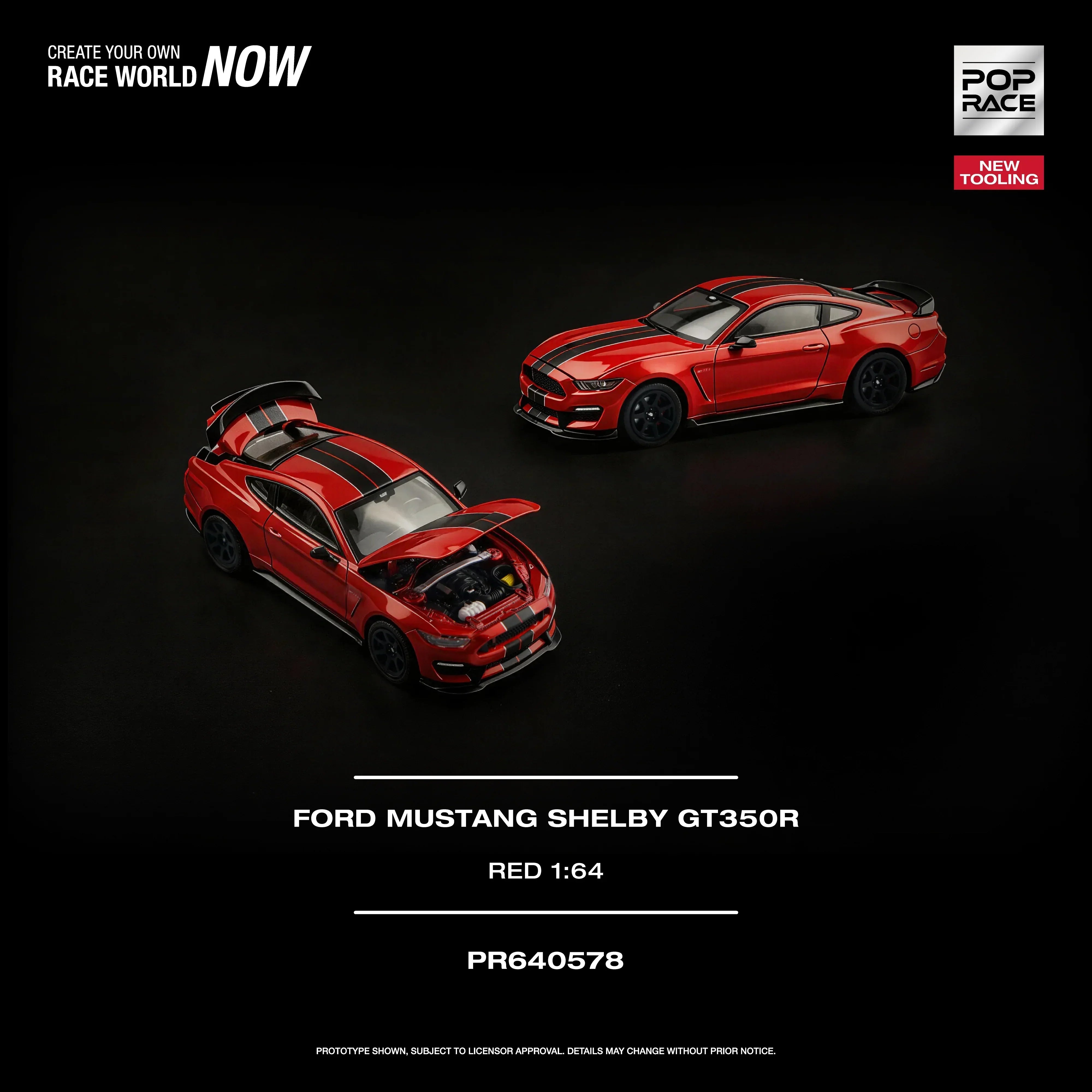 Premium scale diecast model car – *PRE-ORDER* Ford Mustang Shelby GT350R Race, 1:64 Scale (Red) Collectible