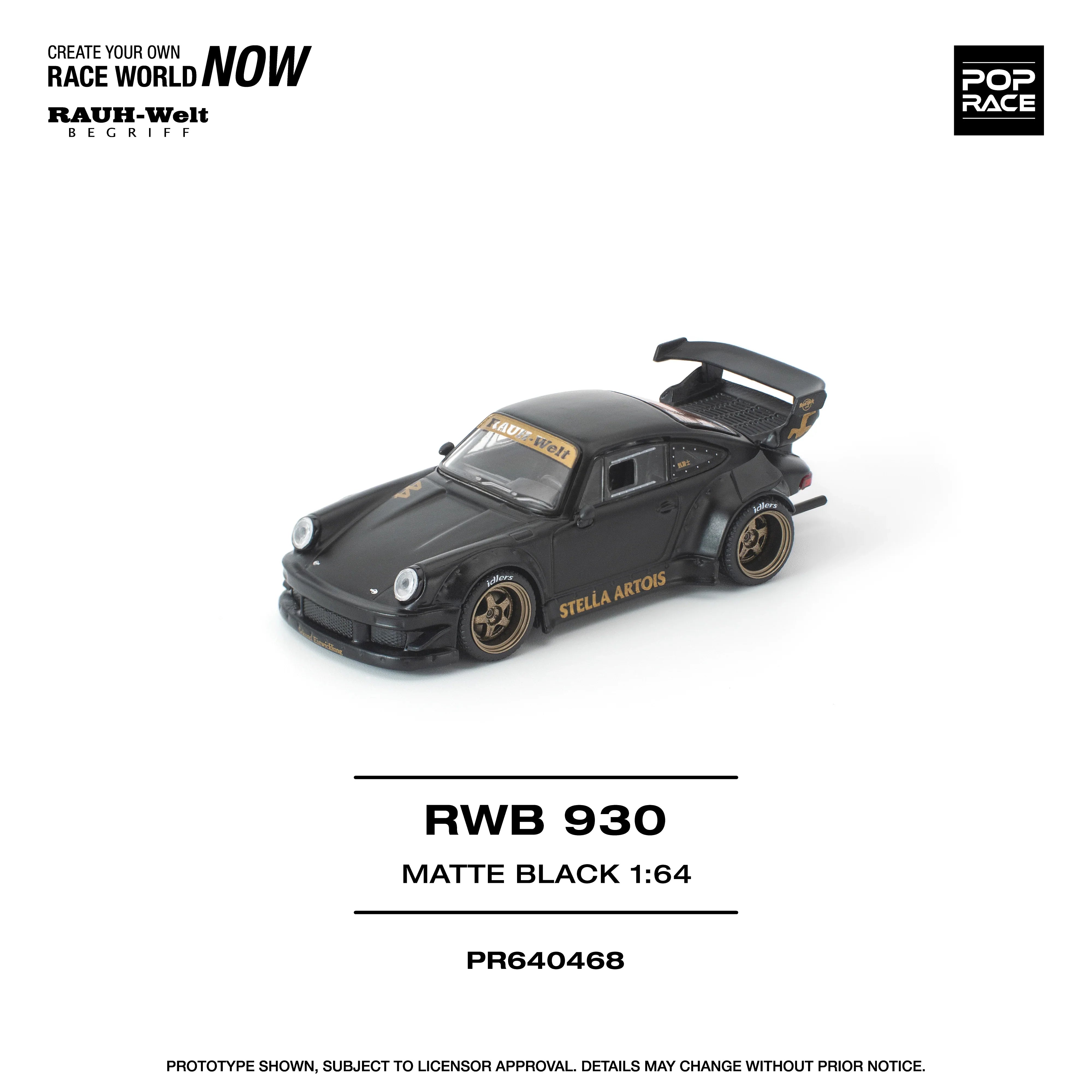 Premium scale diecast model car – *PRE-ORDER* RWB 930 Matte Black "Stella Artois" New Tooling, 1:64 Scale Collectible