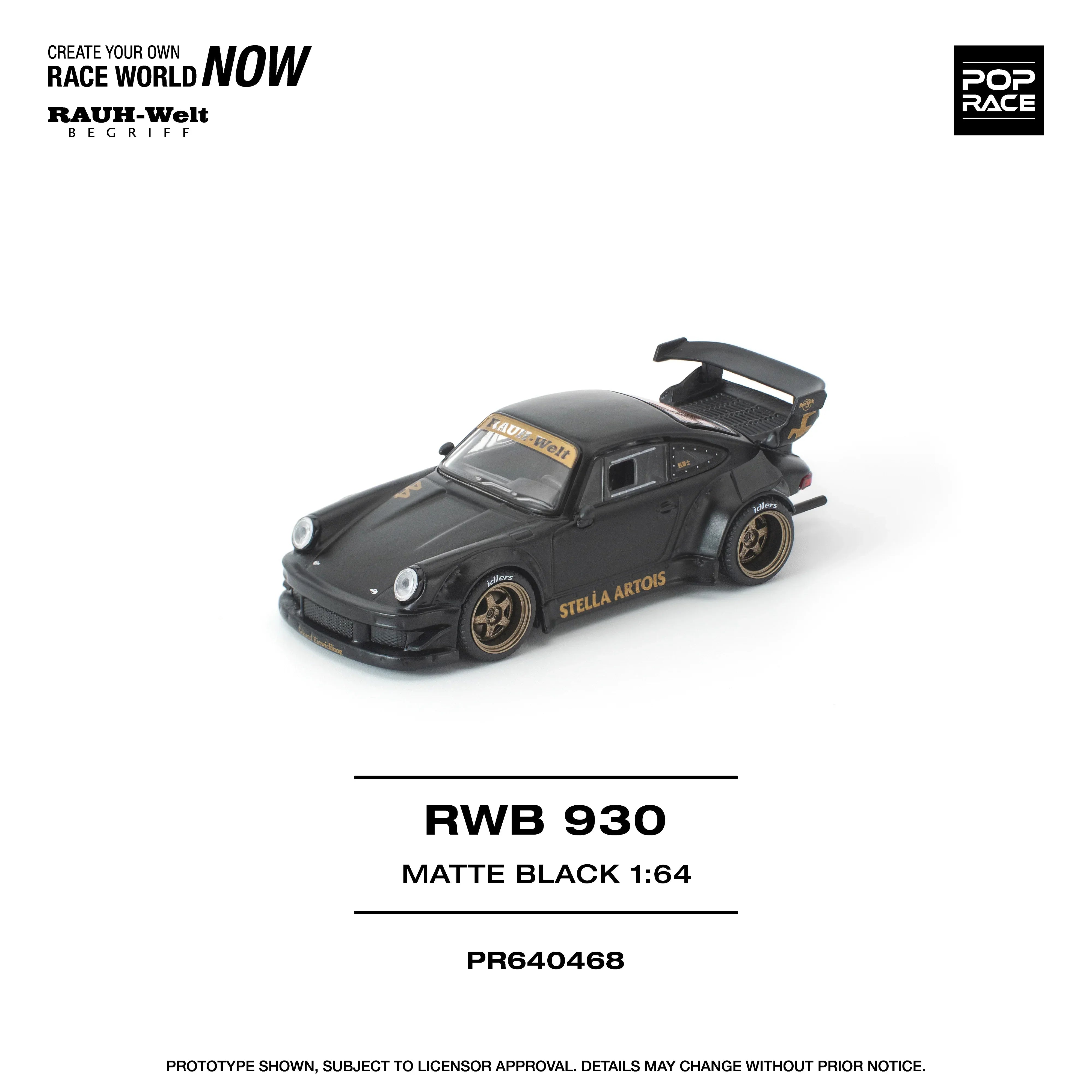 Premium scale diecast model car – *PRE-ORDER* RWB 930 Matte Black "Stella Artois" New Tooling, 1:64 Scale Collectible