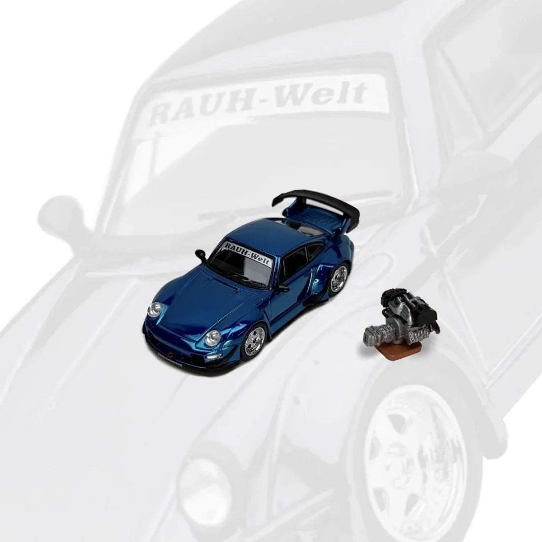 *Pre-Order* Porsche RWB with Display Engine DZ P, 1:64 Scale (Blue Chrome)
