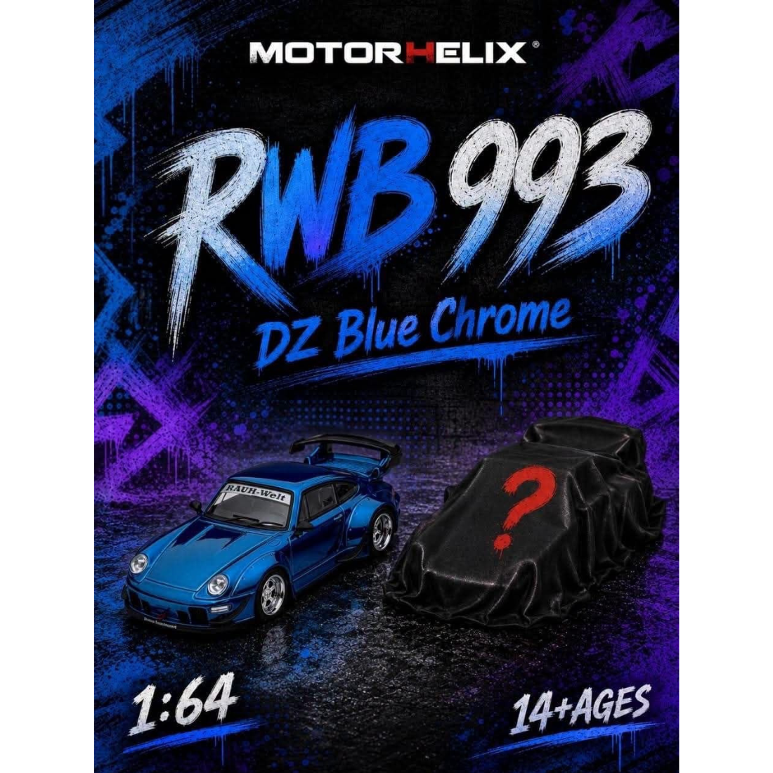 Porsche RWB with Display Engine DZ P, 1:64 Scale (Blue Chrome)