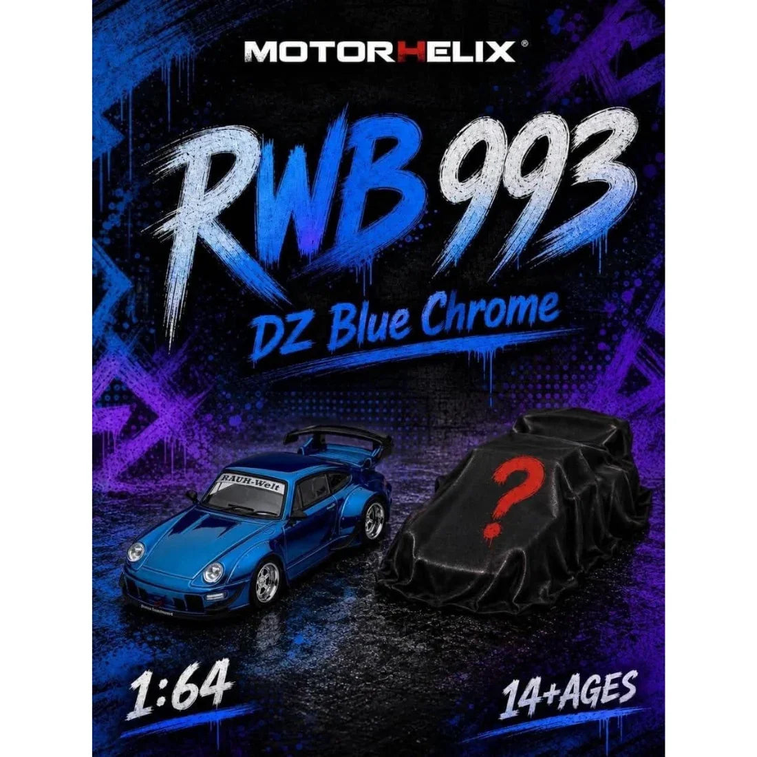*Pre-Order* Porsche RWB with Display Engine DZ P, 1:64 Scale (Blue Chrome)