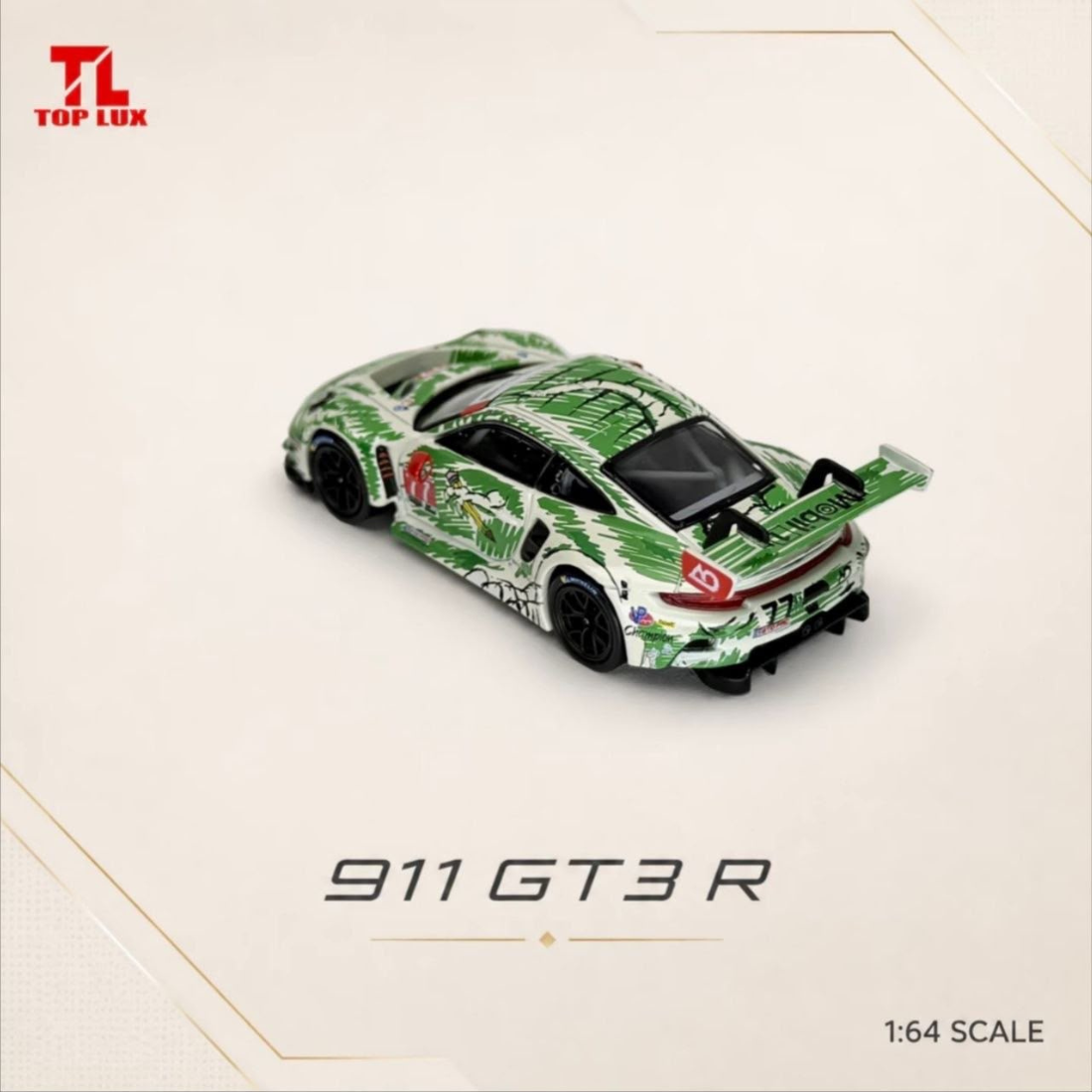 *PRE-ORDER* Porsche 911 GT3 R #77 Livery Jungle Camo, 1:64 Scale (Green)