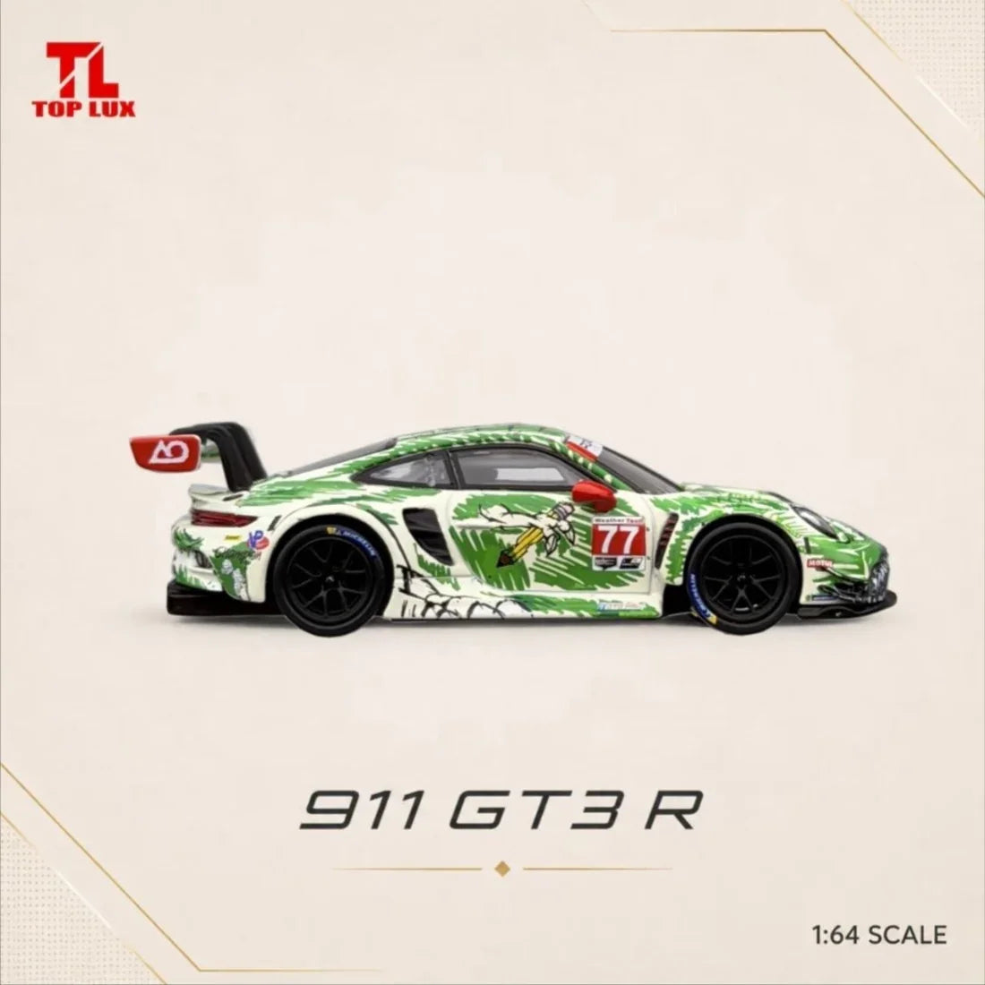 *PRE-ORDER* Porsche 911 GT3 R #77 Livery Jungle Camo, 1:64 Scale (Green)