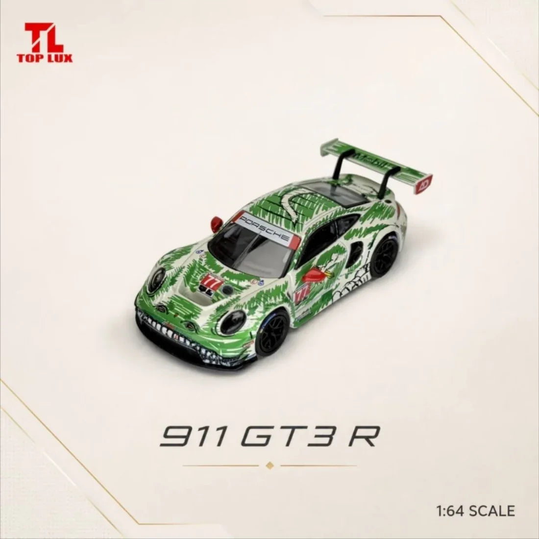 *PRE-ORDER* Porsche 911 GT3 R #77 Livery Jungle Camo, 1:64 Scale (Green)