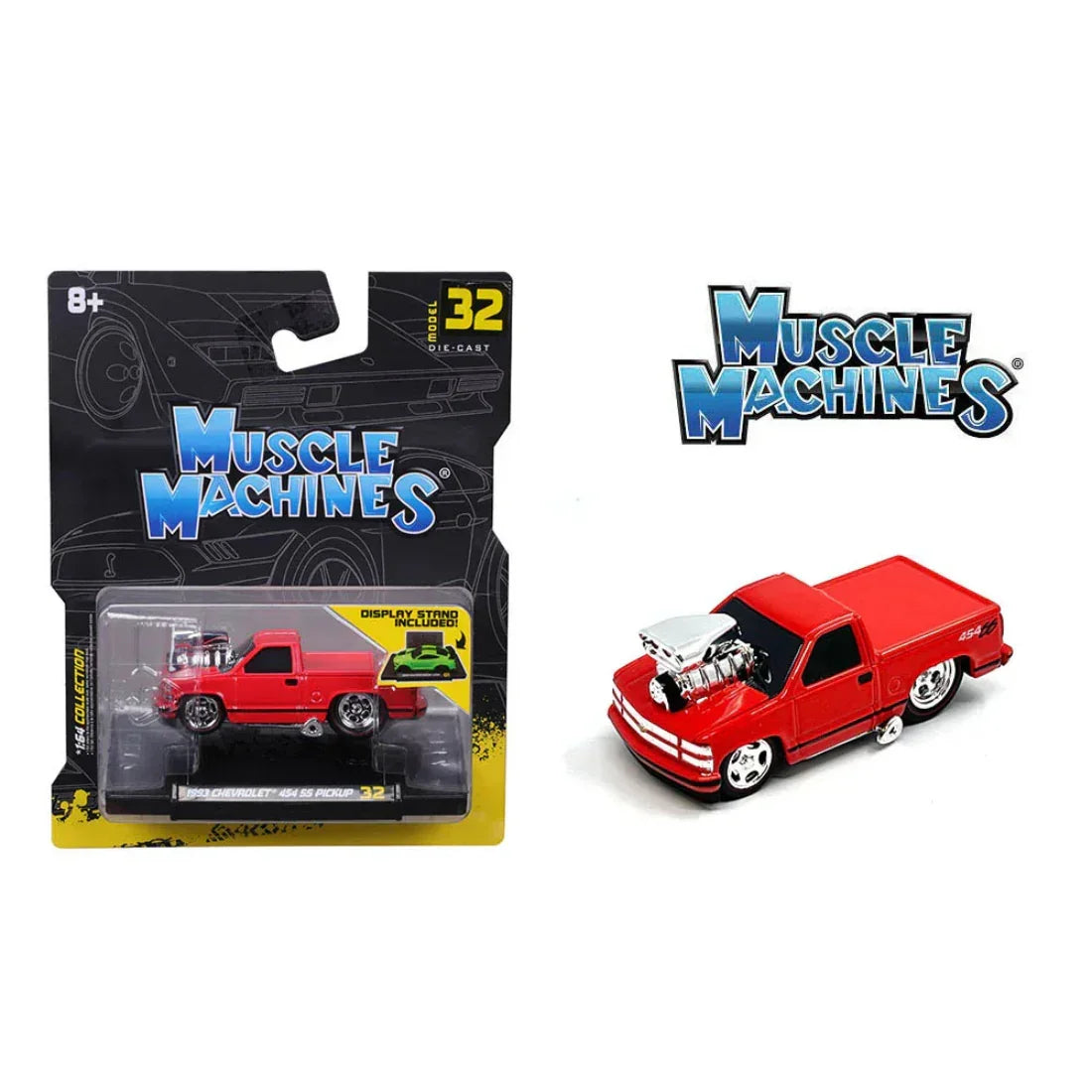 Premium scale diecast model car – Muscle Machines Chevrolet 454 SS Pickup 32 1993, 1:64 Scale (Red) Collectible