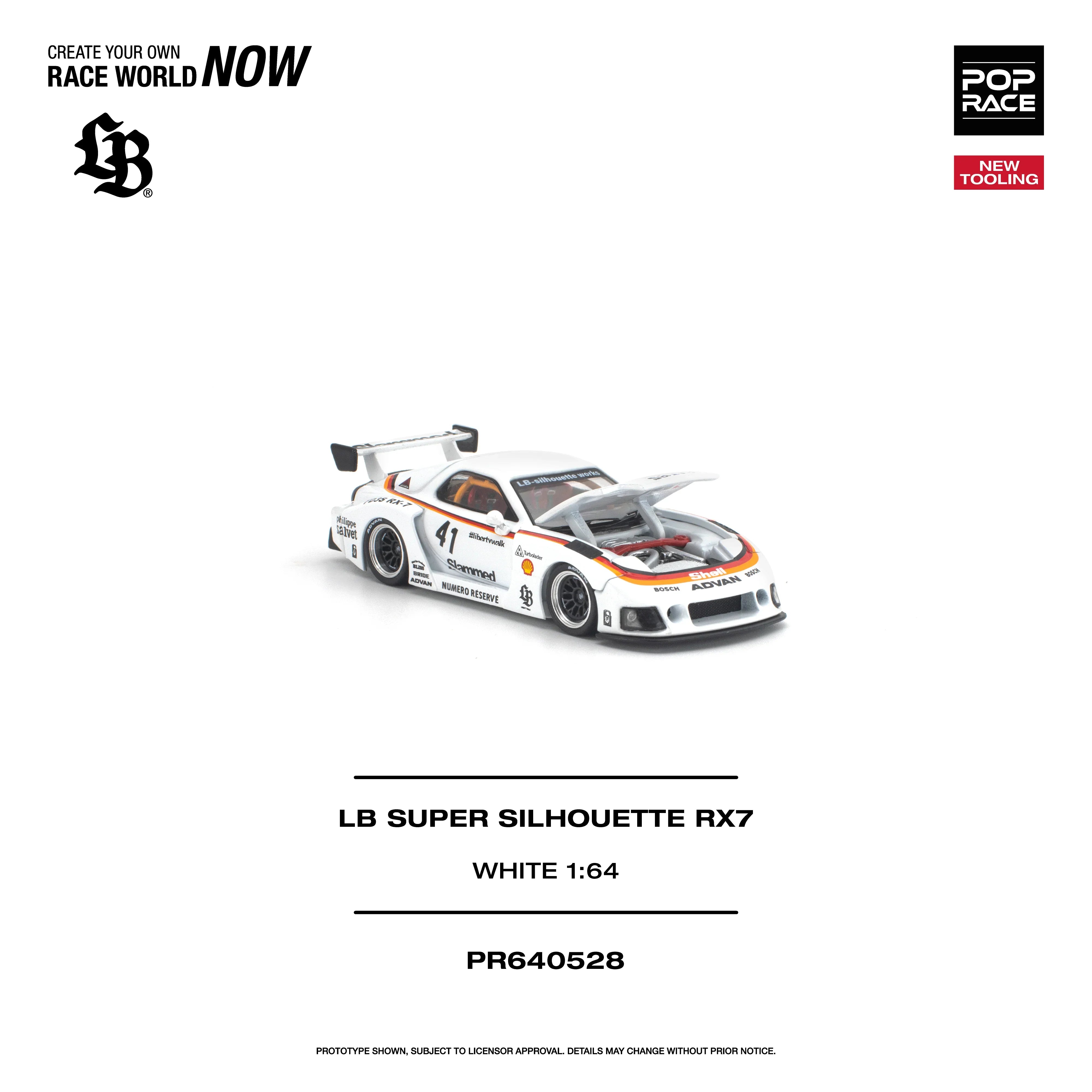 Premium scale diecast model car – *PRE-ORDER* LB Super Silhouette RX7 (FD3S), 1:64 Scale (White) Collectible