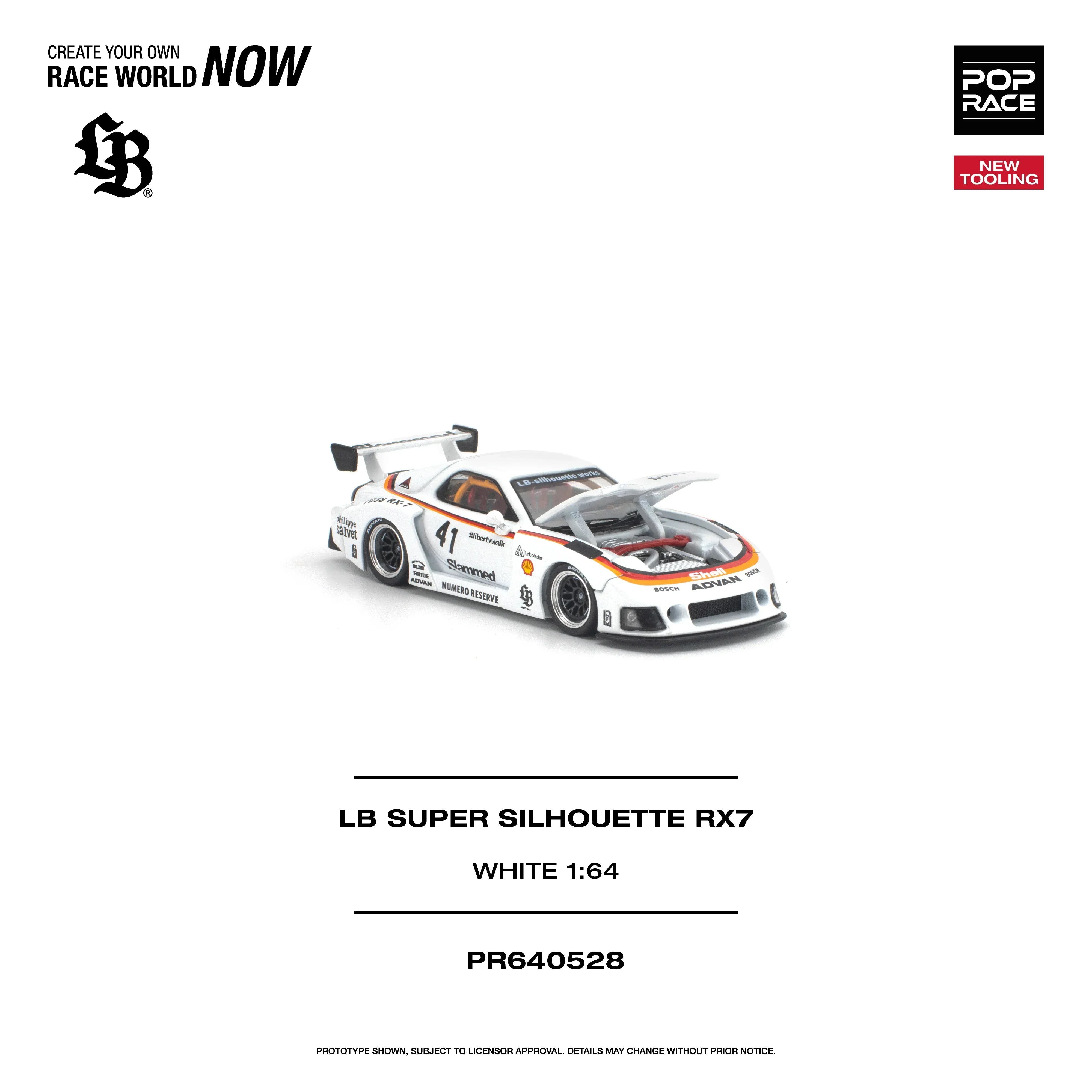 Premium scale diecast model car – *PRE-ORDER* LB Super Silhouette RX7 (FD3S), 1:64 Scale (White) Collectible