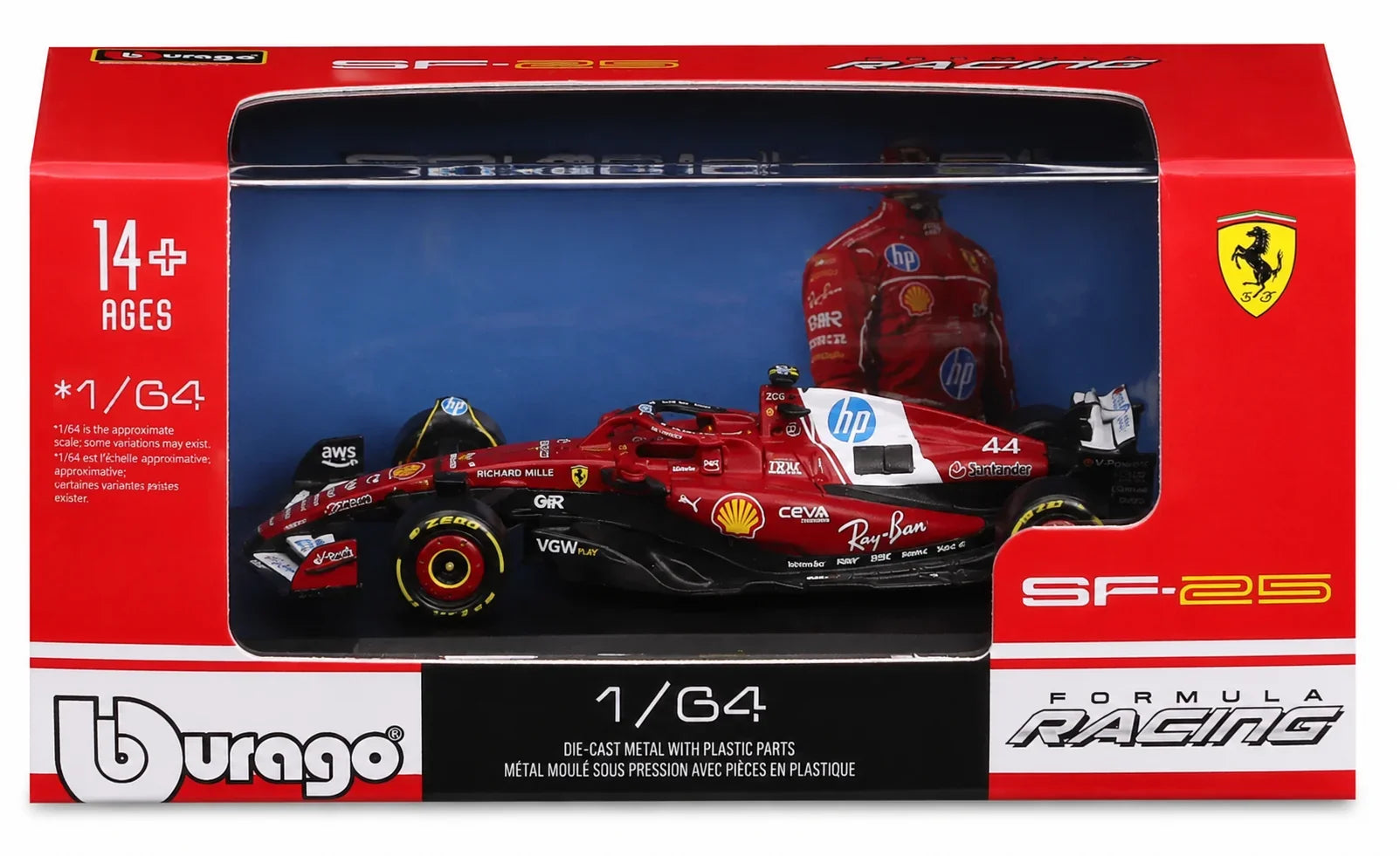 F1 Formula Racing #44 SF25 (Lewis Hamilton), 1:64 Scale (Maroon)