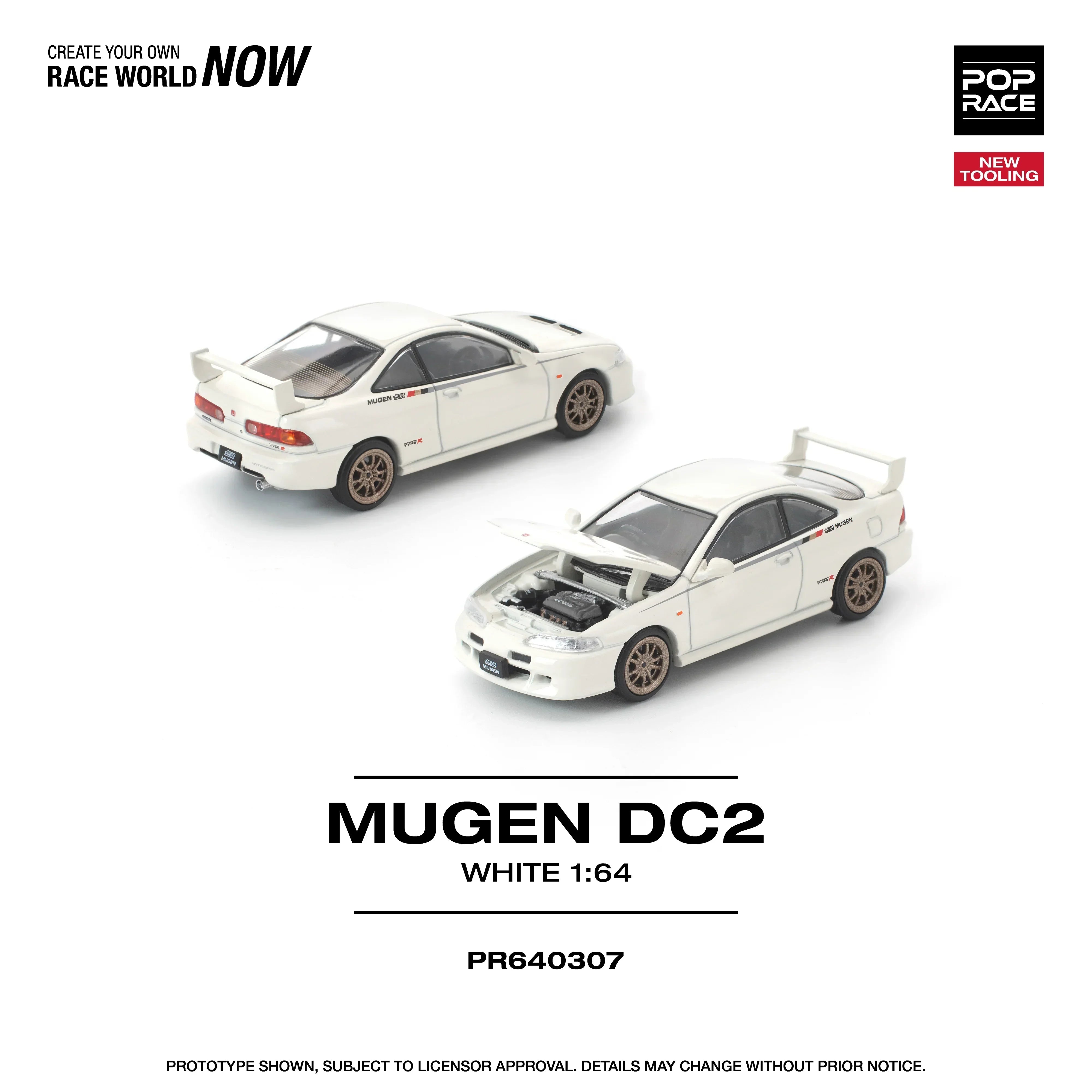 Premium scale diecast model car – *PRE-ORDER* Mugen DC2 New Tooling, 1:64 Scale (White) Collectible