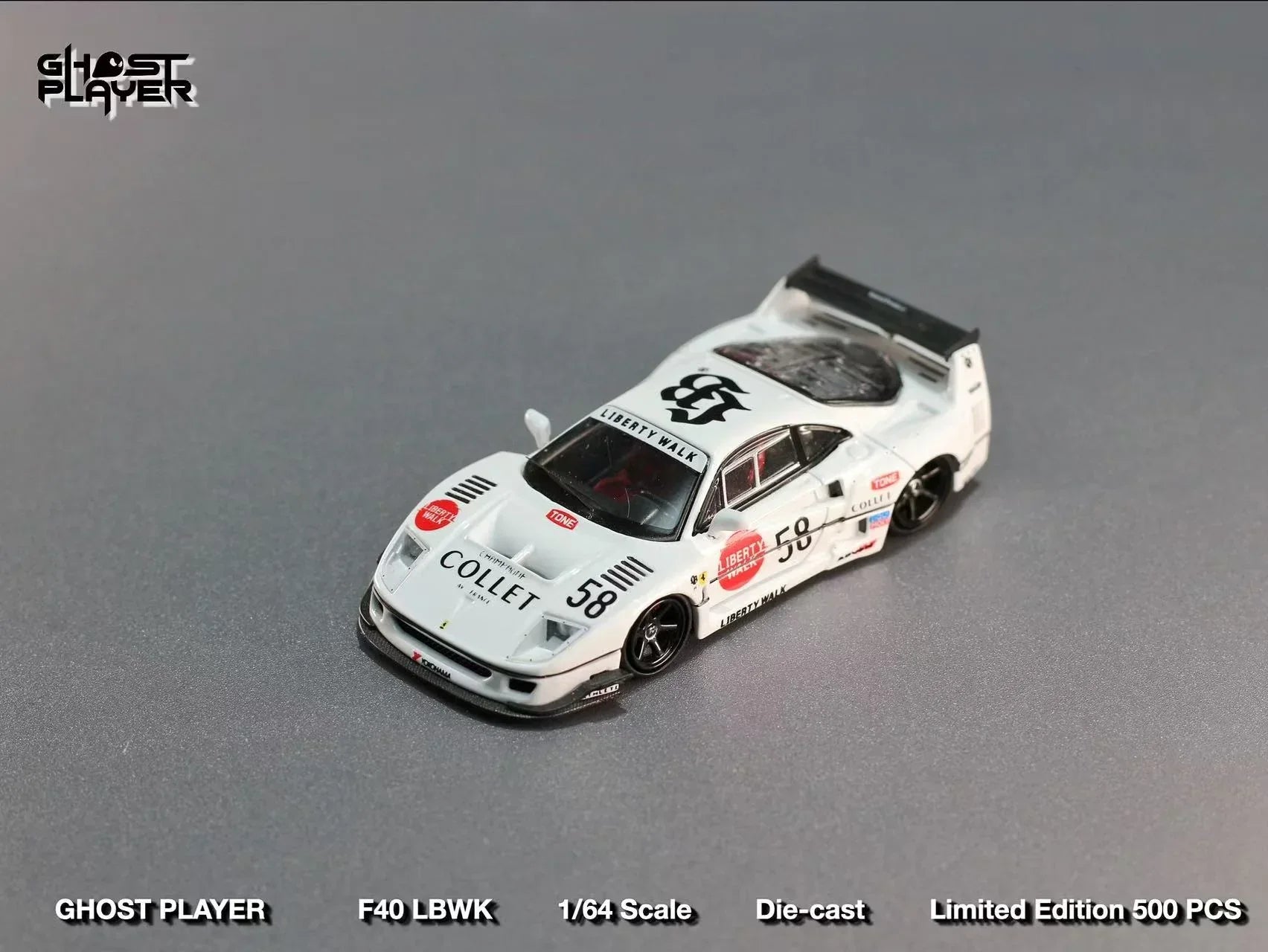 Premium scale diecast model car – LBWK Ferrari F40 #58, (Limited to 499) 1:64 Scale (White) Collectible