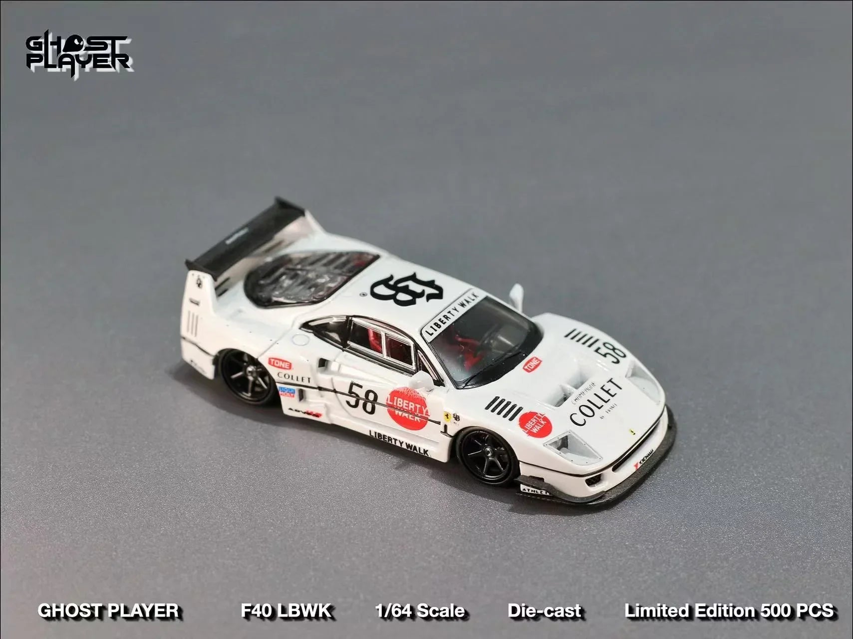 Premium scale diecast model car – LBWK Ferrari F40 #58, (Limited to 499) 1:64 Scale (White) Collectible