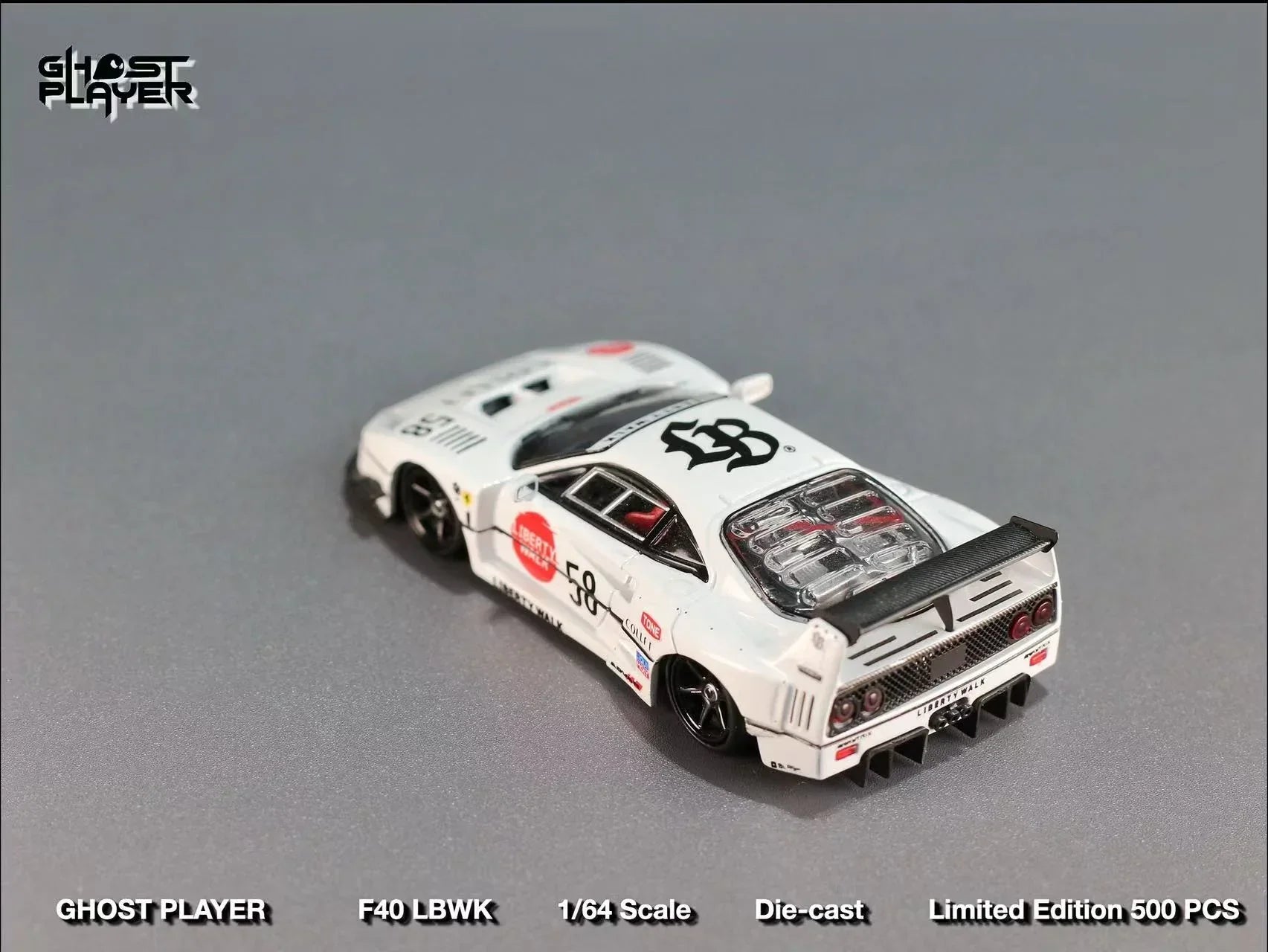 Premium scale diecast model car – LBWK Ferrari F40 #58, (Limited to 499) 1:64 Scale (White) Collectible