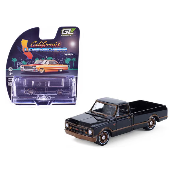 *PRE-ORDER* Chevy C10 Pickup Truck Lowrider Black with Bronze Stripes 1972, 1:64 Scale