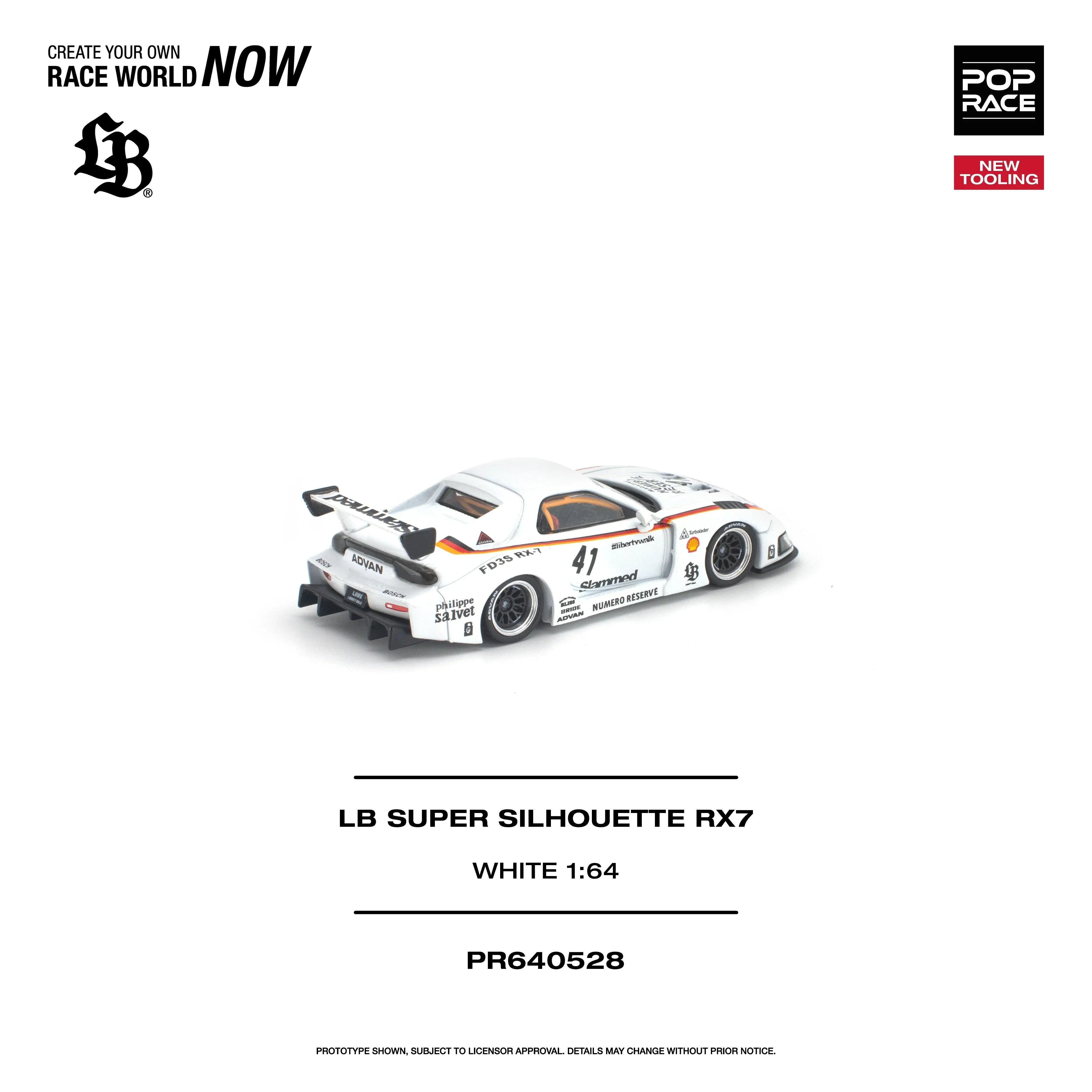 Premium scale diecast model car – *PRE-ORDER* LB Super Silhouette RX7 (FD3S), 1:64 Scale (White) Collectible