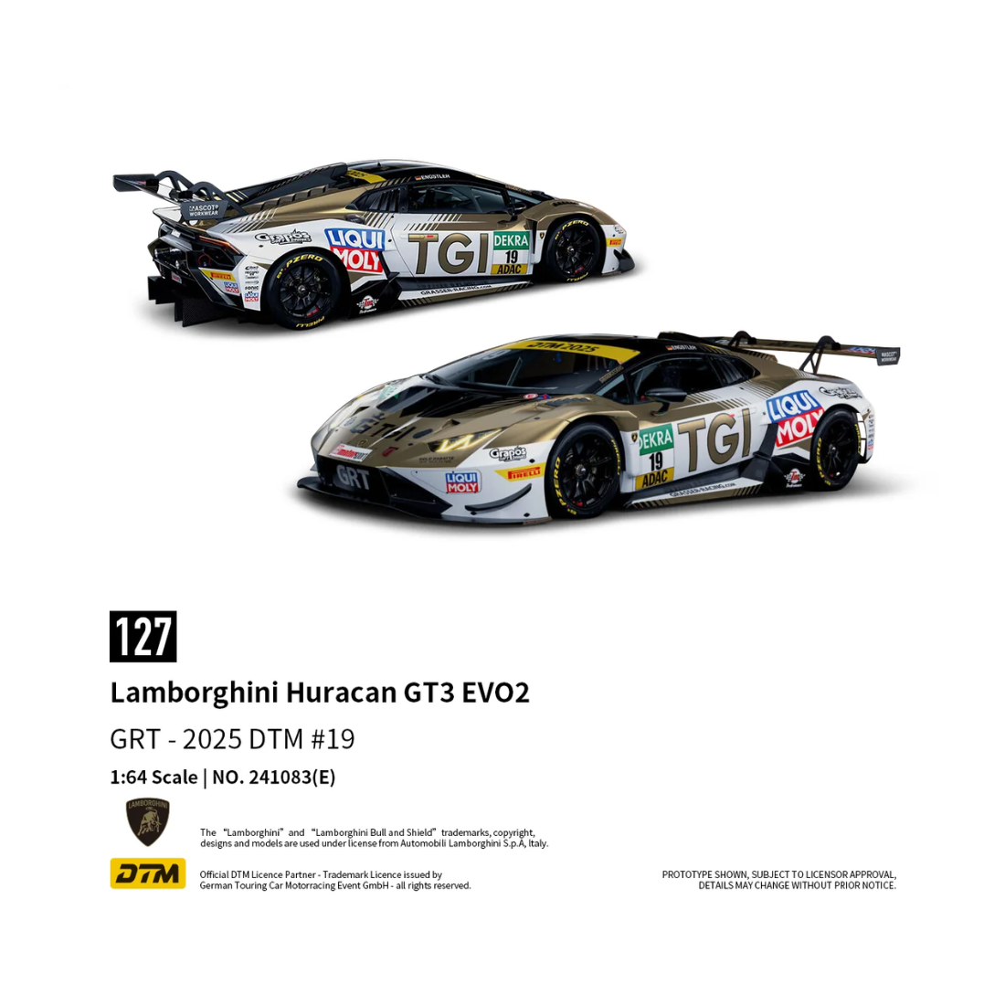 Premium scale diecast model car – *PRE-ORDER* Lamborghini Huracan GT3 EVO2 - DTM 2025 #19, 1:64 Scale Collectible