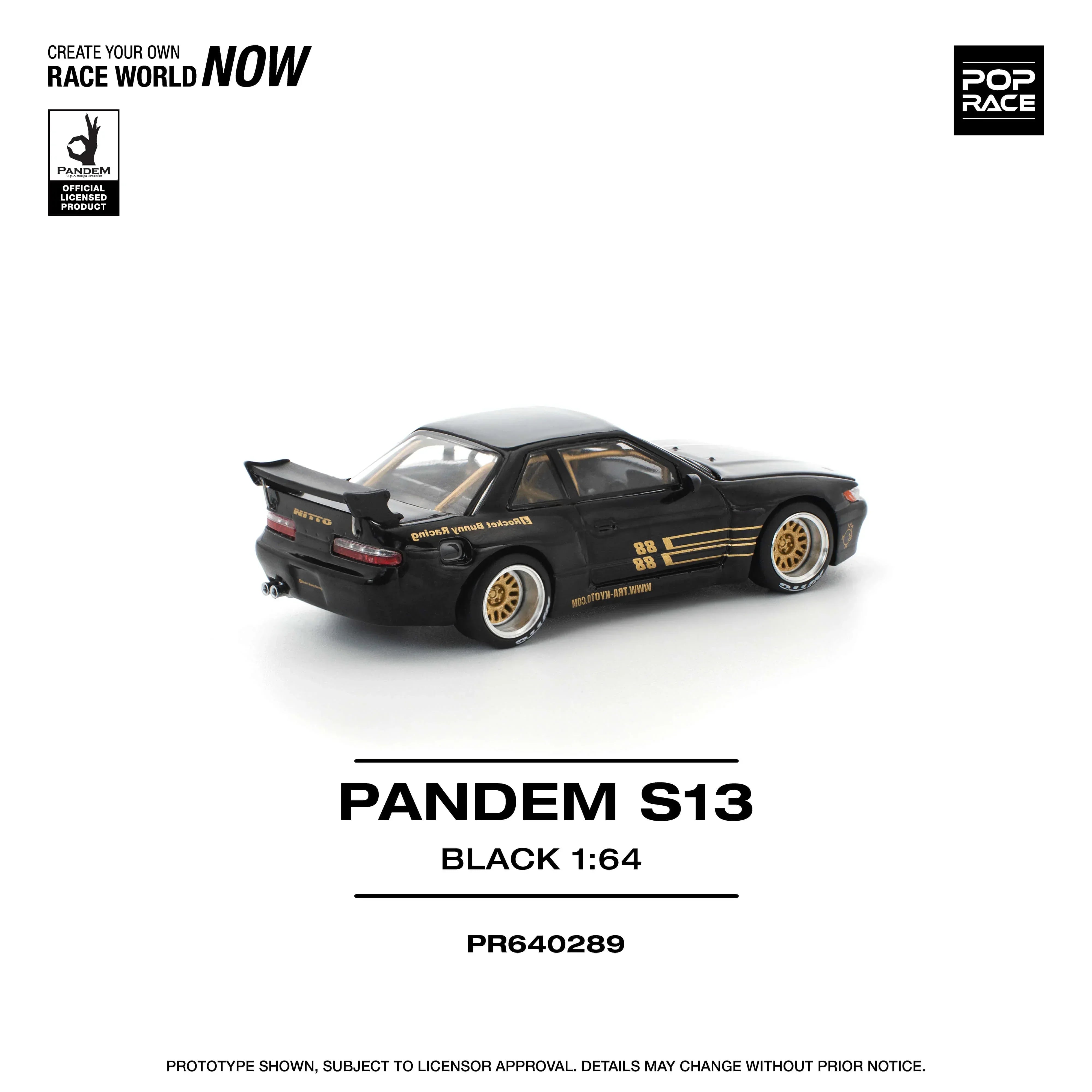 Premium scale diecast model car – Pandem S13, 1:64 Scale (Black) Collectible