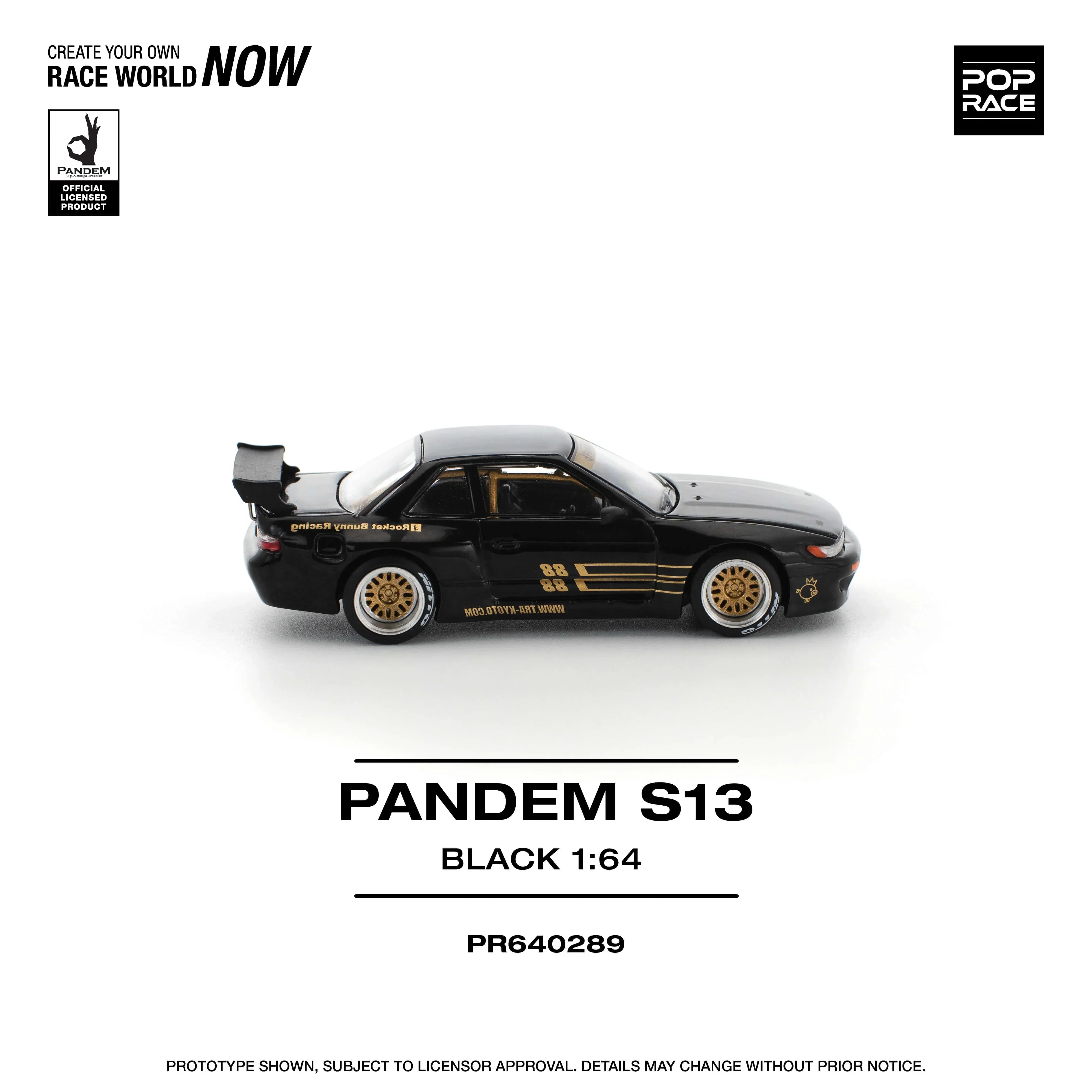 Premium scale diecast model car – Pandem S13, 1:64 Scale (Black) Collectible