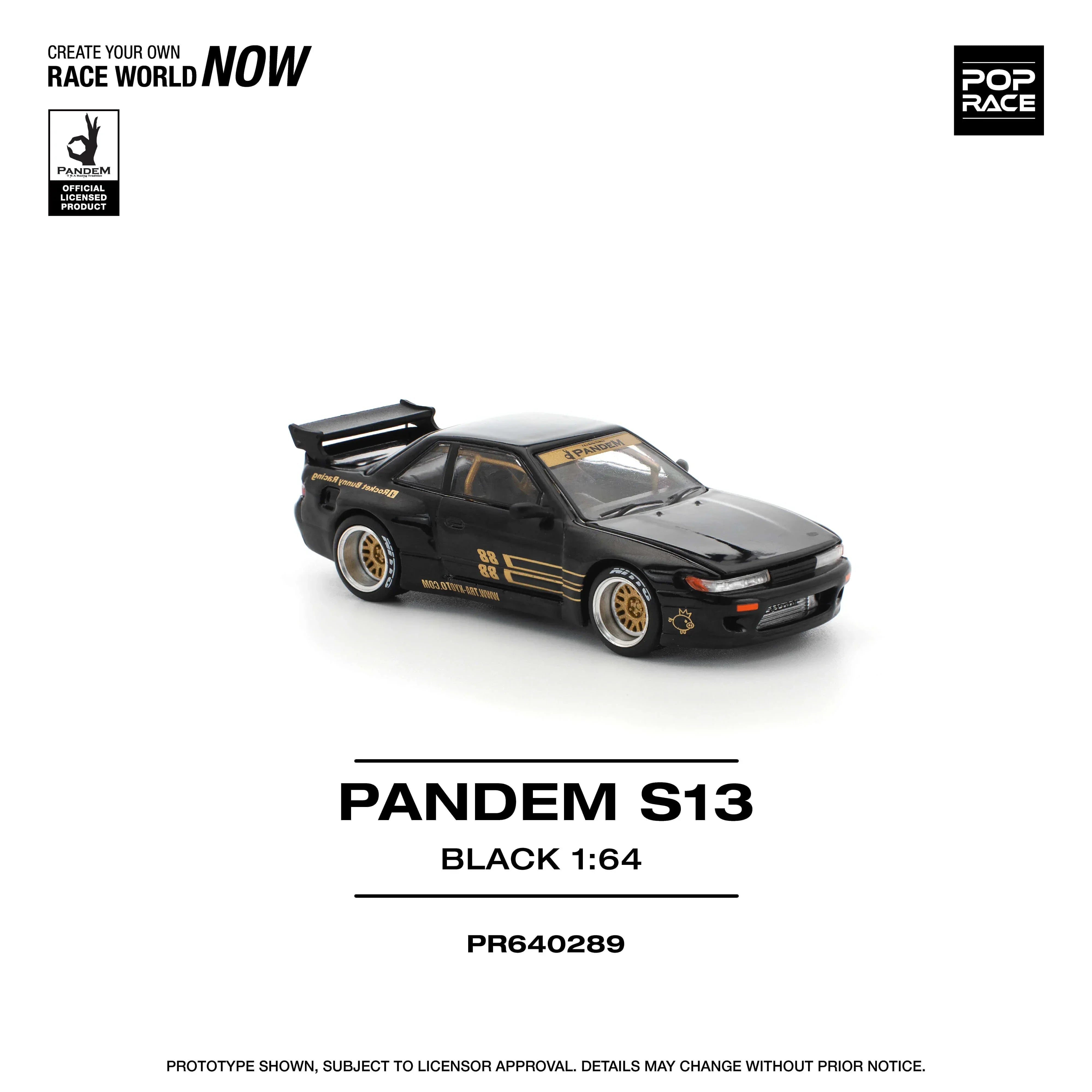 Premium scale diecast model car – Pandem S13, 1:64 Scale (Black) Collectible